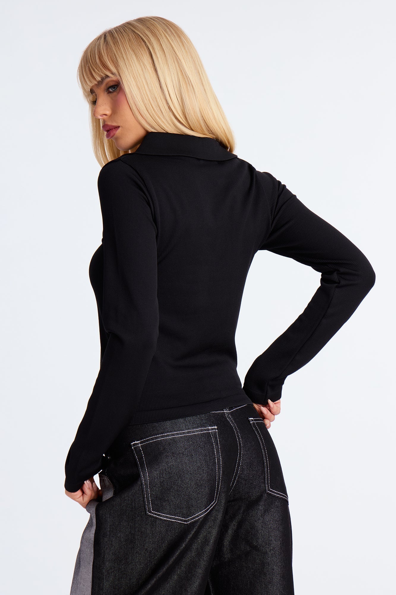 Studying You Collared Seamless Top - Black