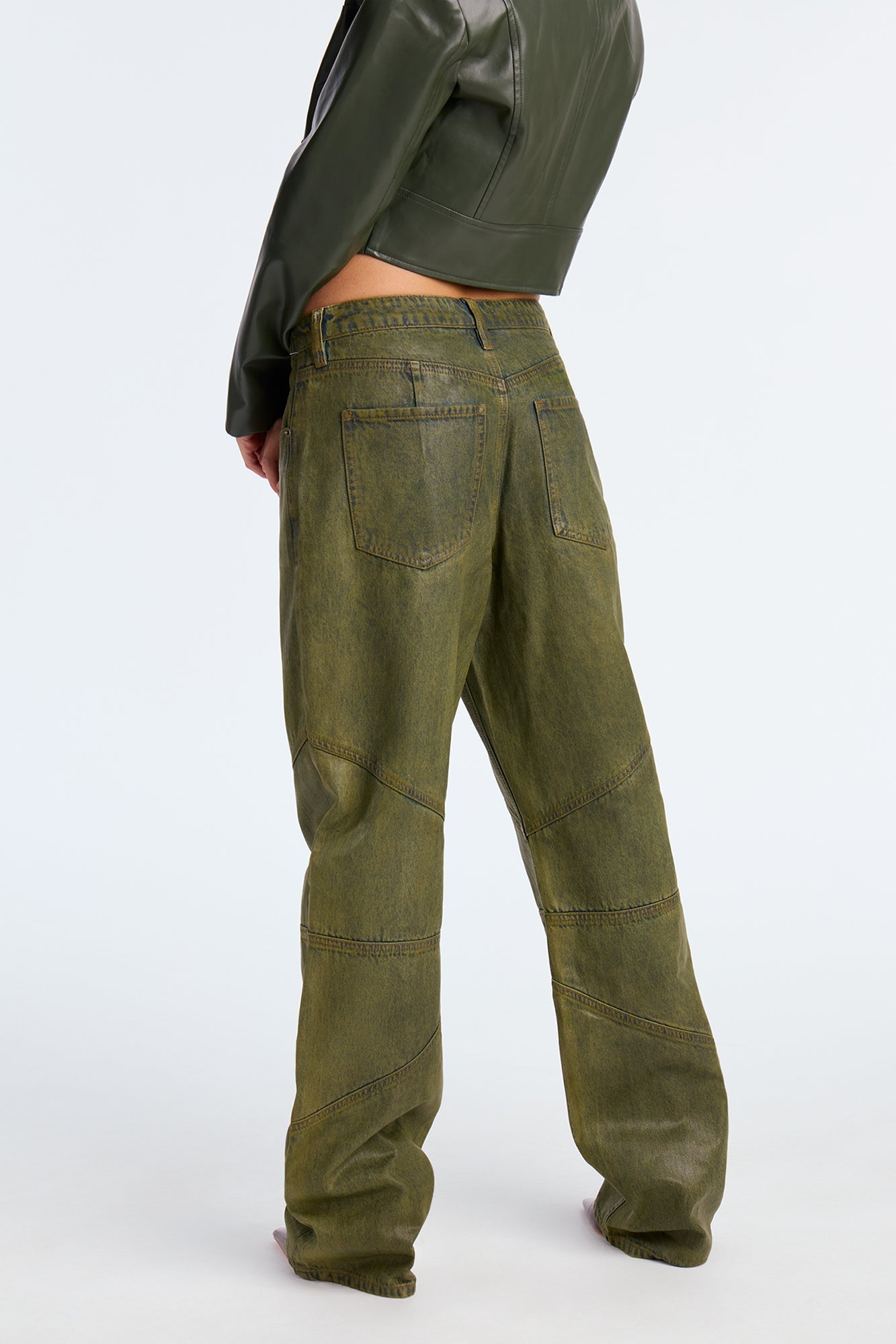 Clinton Coated Loose Fit Jeans - Olive
