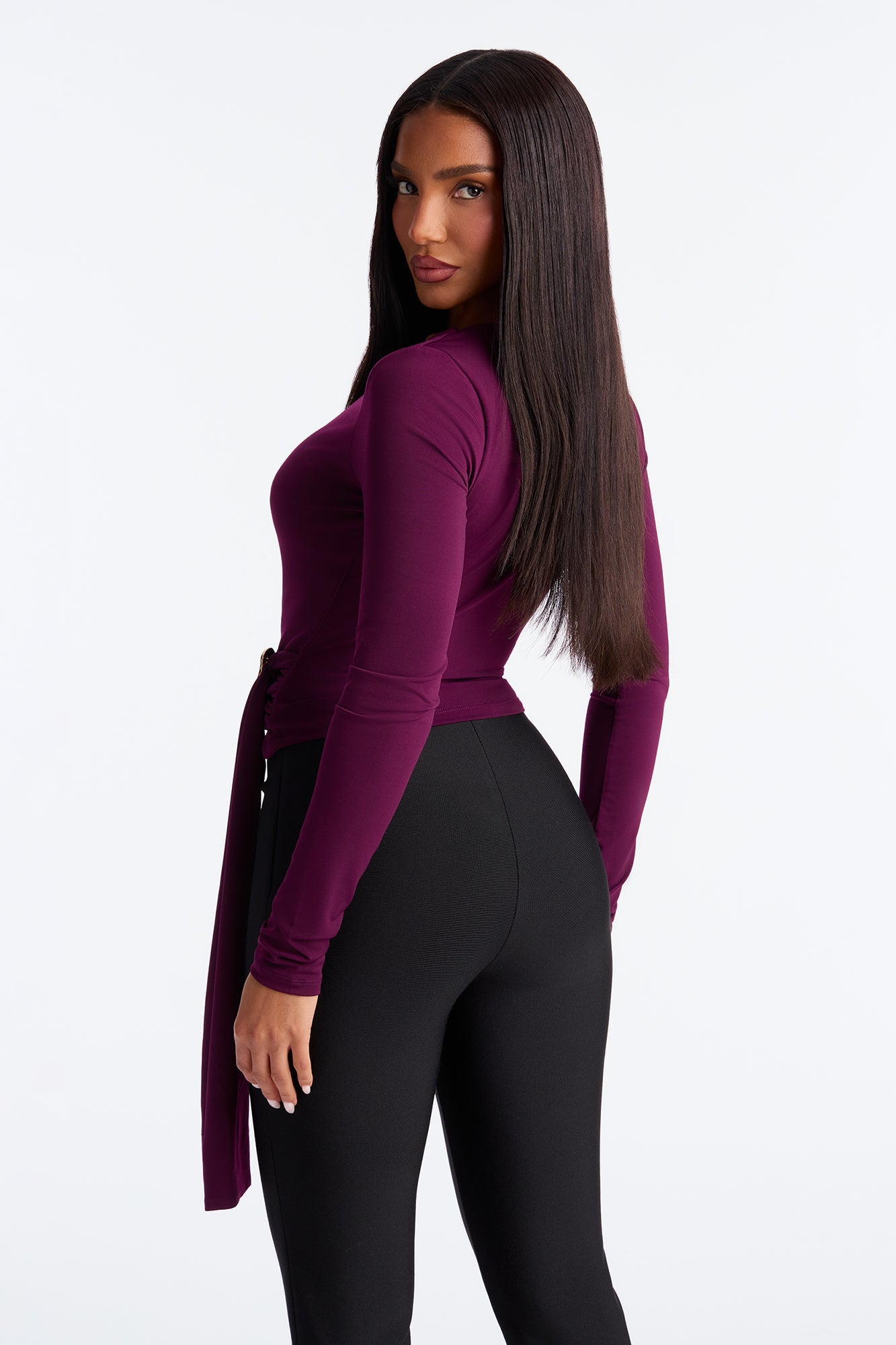 Lydia Long Sleeve Surplice Top - Burgundy