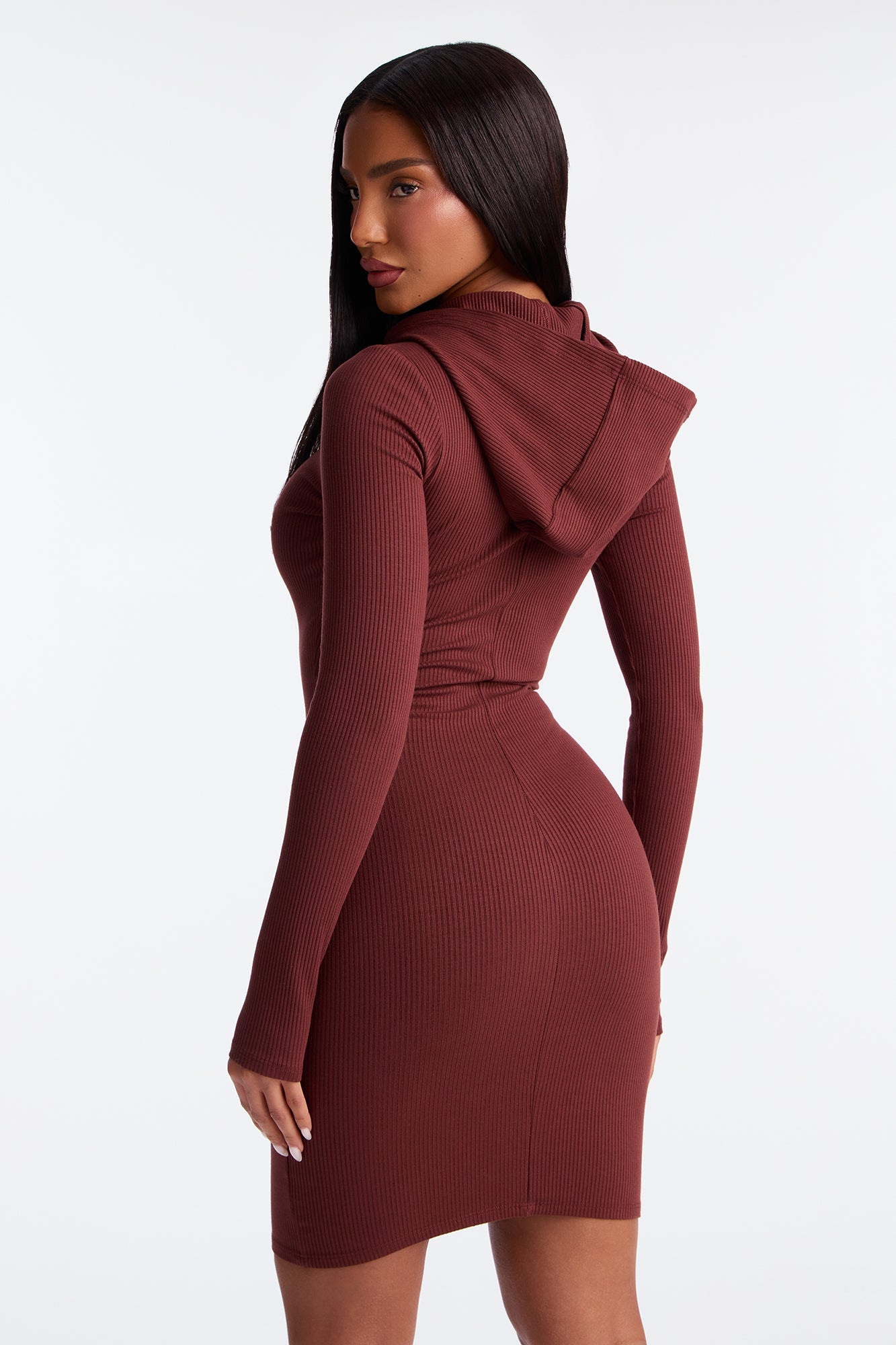 Lila Hooded Snatched Mini Dress - Brown