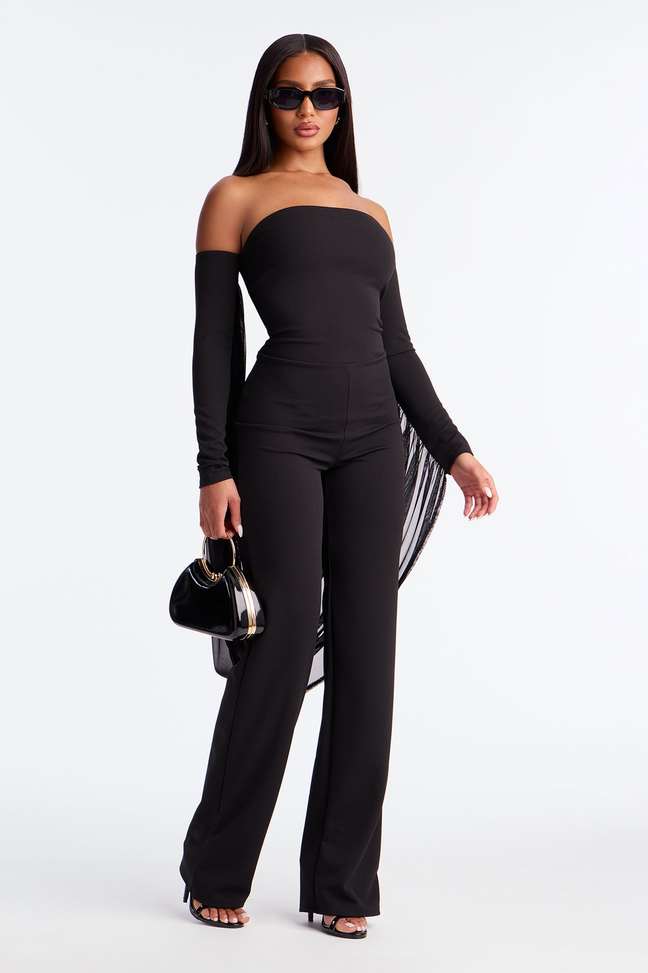In The Night Strapless Draped Wrap Jumpsuit - Black