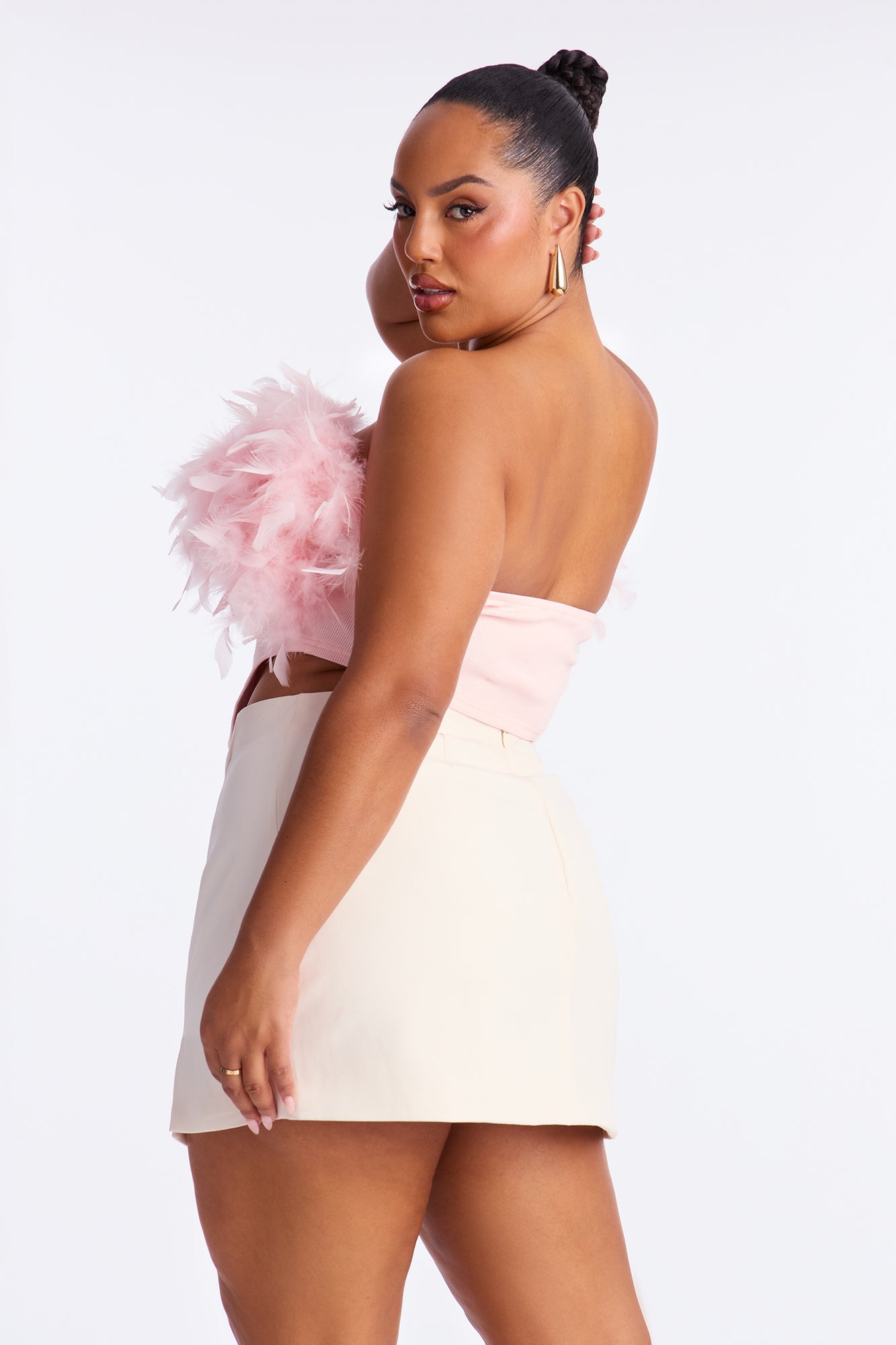 Melba Feather Trim Tube Top - Pink