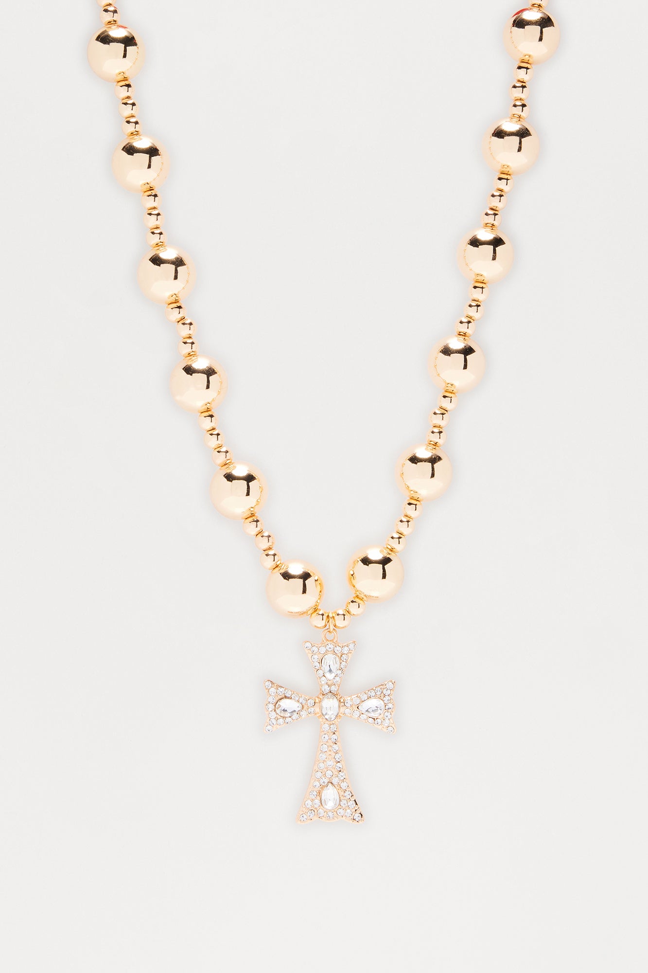 Cross My Heart Rhinestone Pendant Necklace - Gold