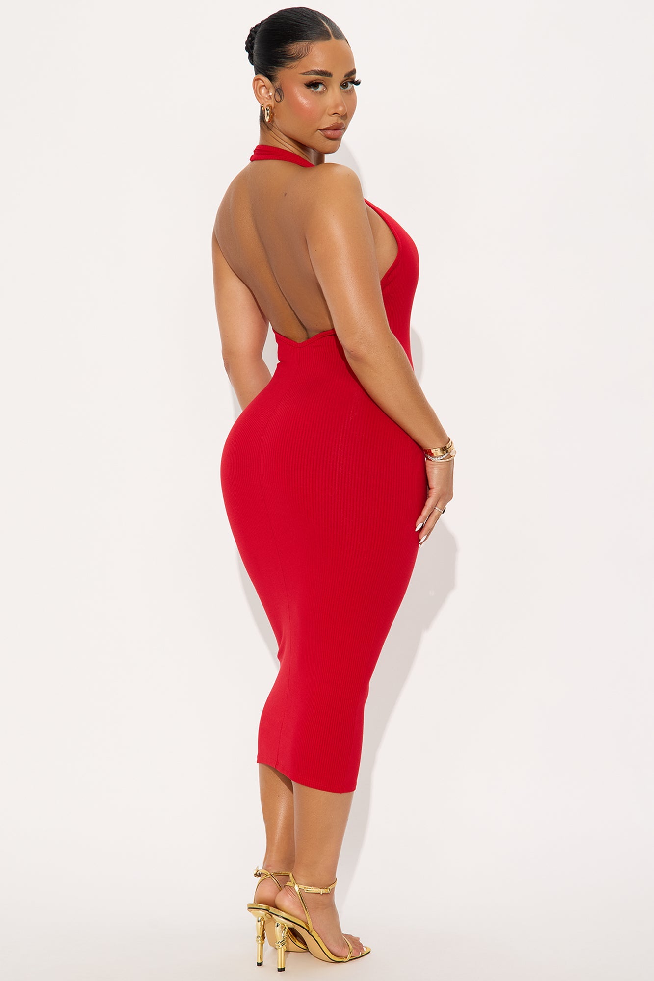 Noa Backless Snatched Midi Dress - Red