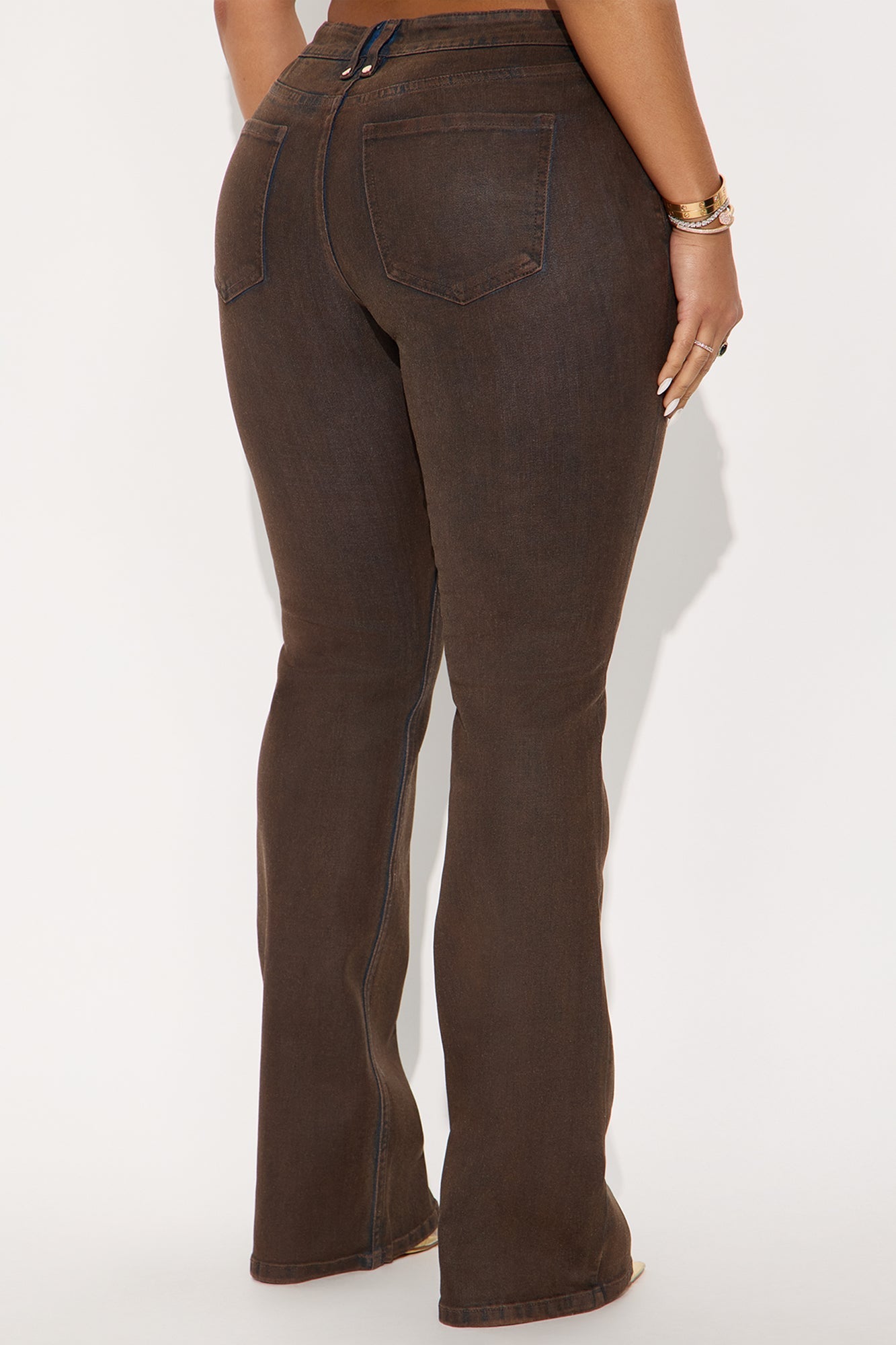 Classic Coated Low Rise Bootcut Jeans - Brown