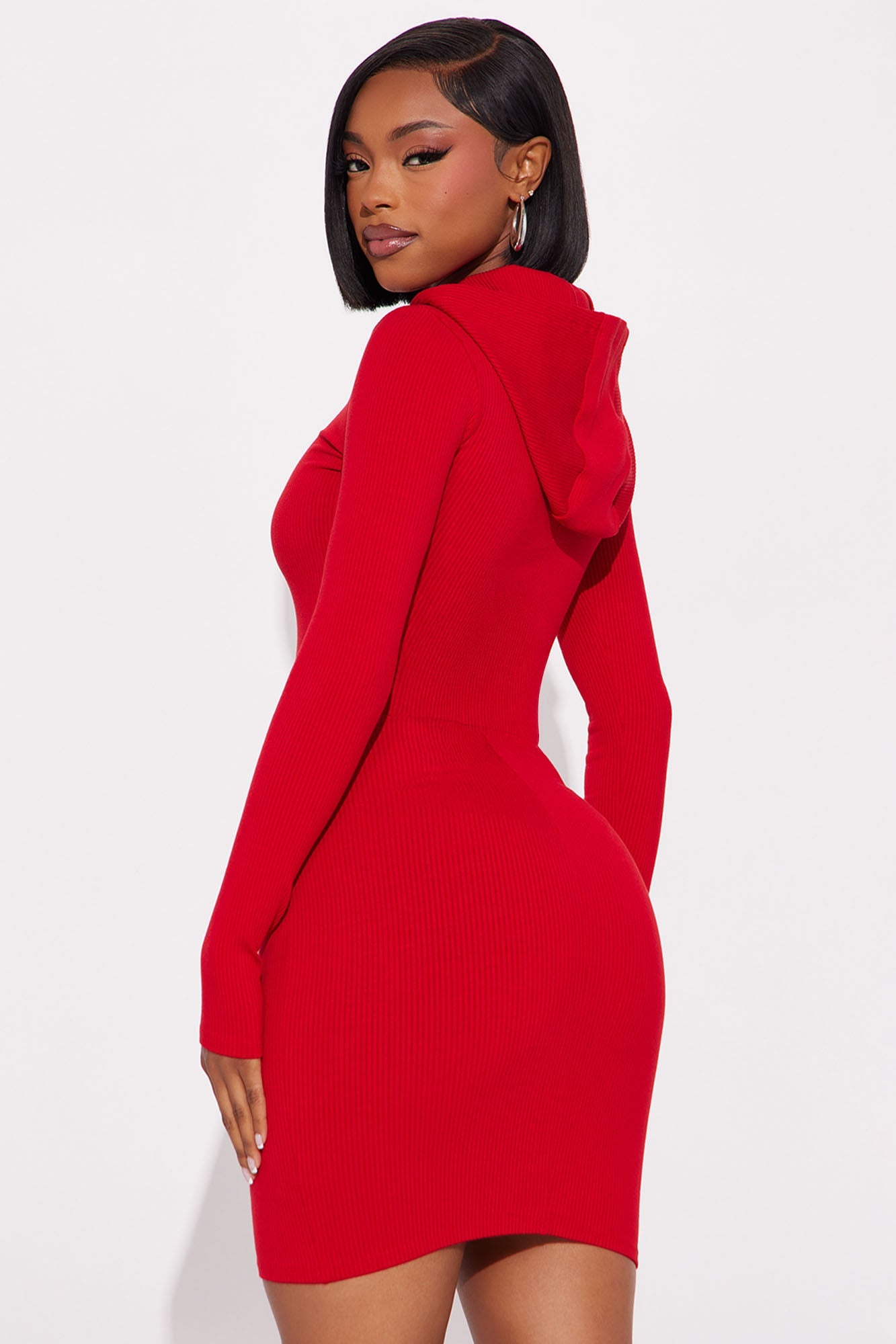 Lila Hooded Snatched Mini Dress - Red