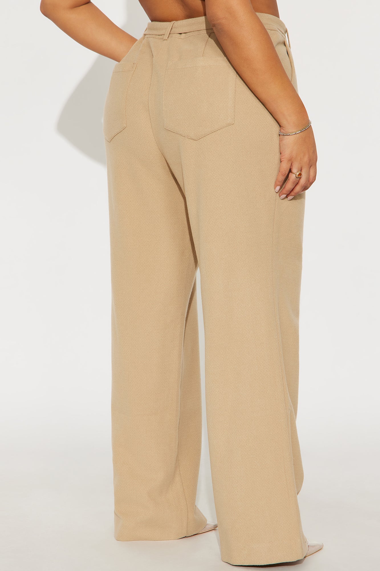 News Briefing Boucle Belted Wide Leg Pant 32″ - Taupe