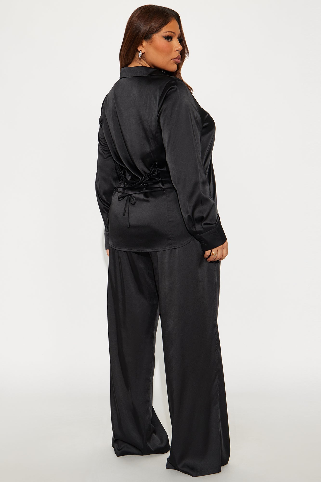 Sienna Fitted Satin Pant Set - Black
