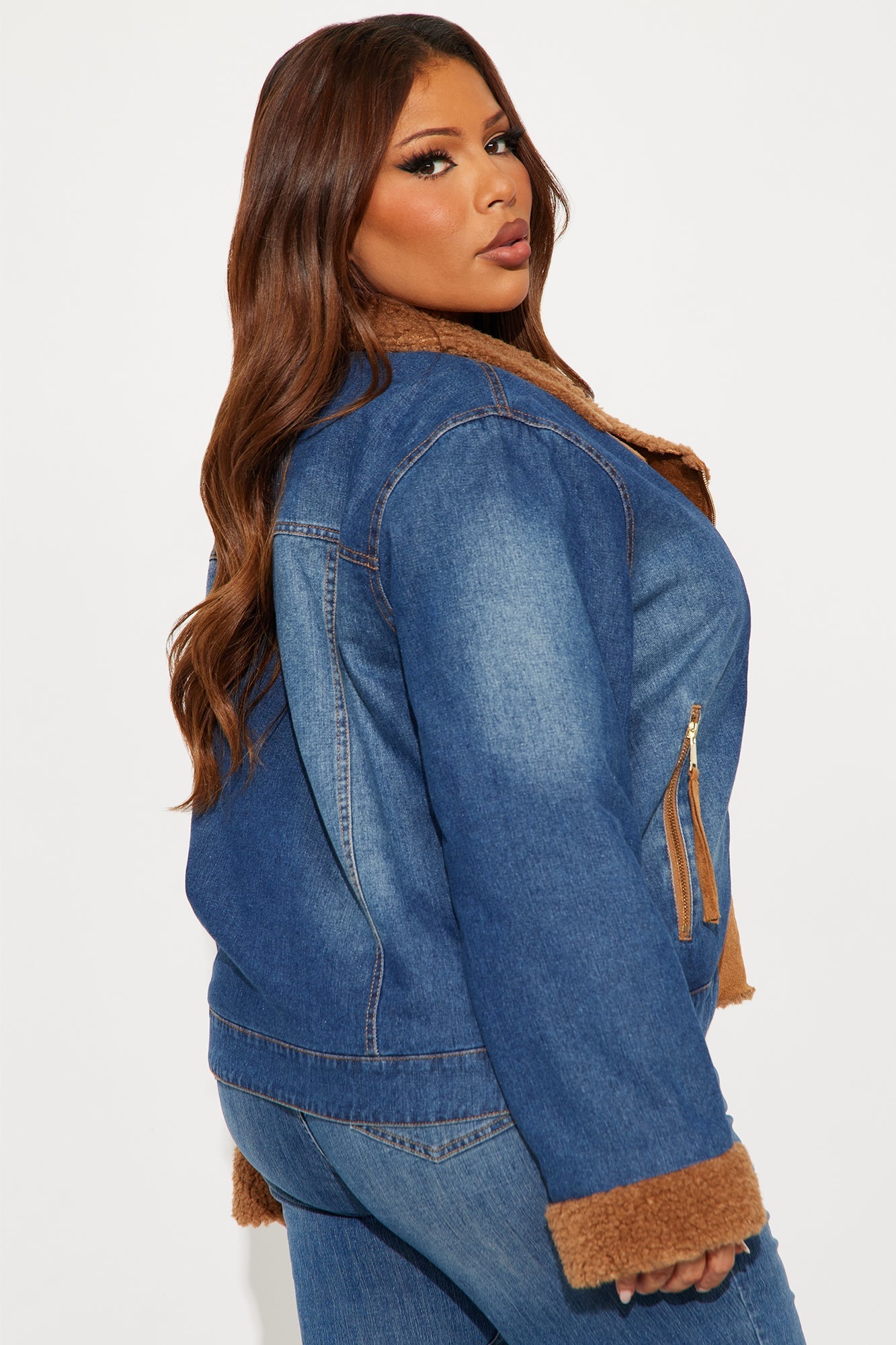 Montana Faux Sherpa Denim Jacket - Dark Wash