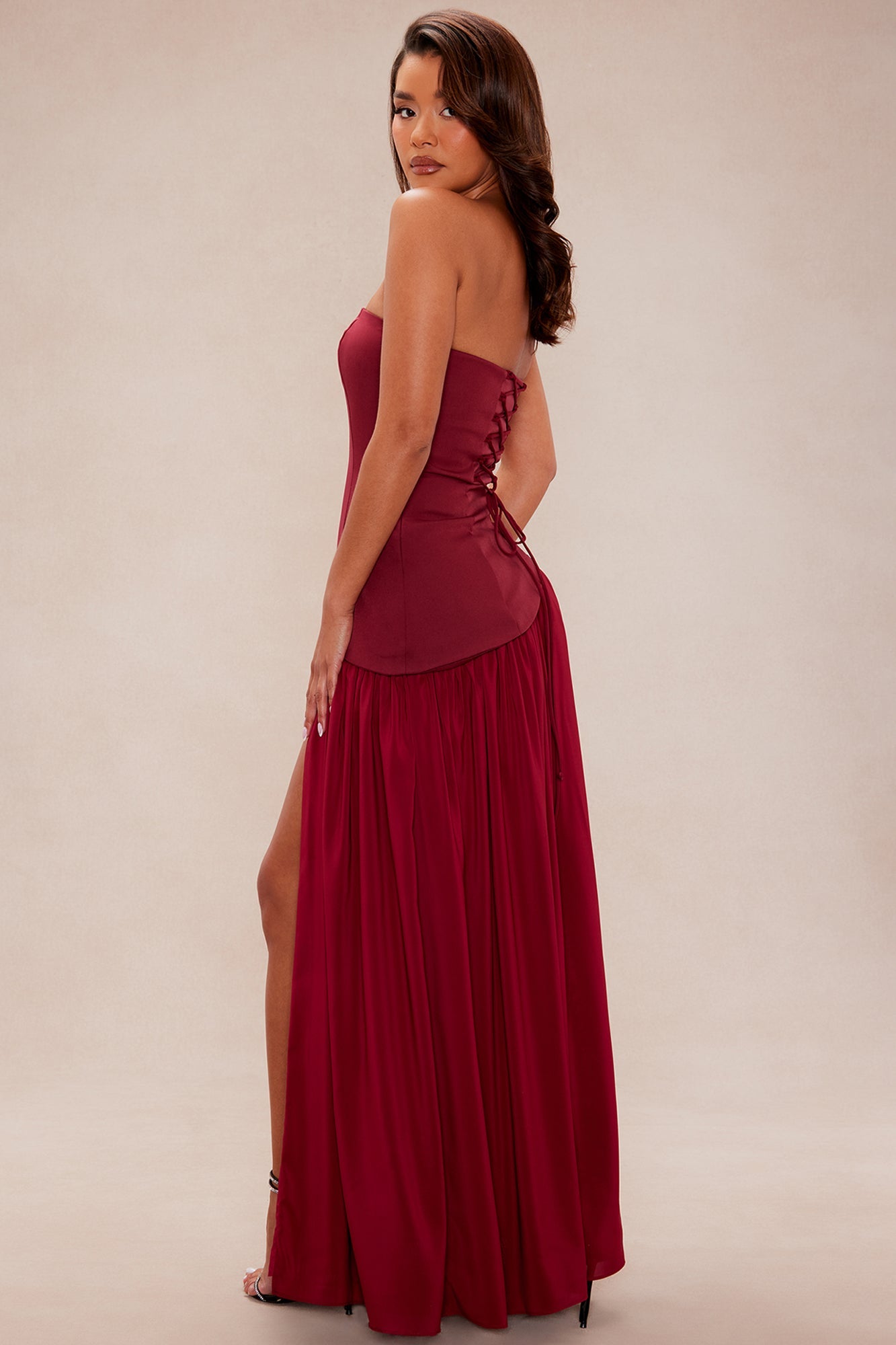 Romantic Dreams Strapless Maxi Gown - Burgundy