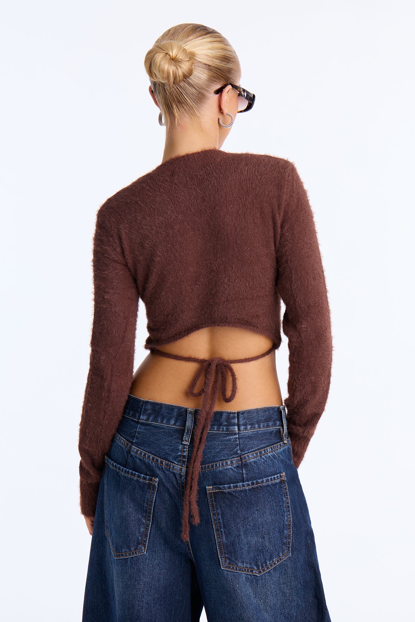 Alayna Crew Neck Fuzzy Sweater - Brown