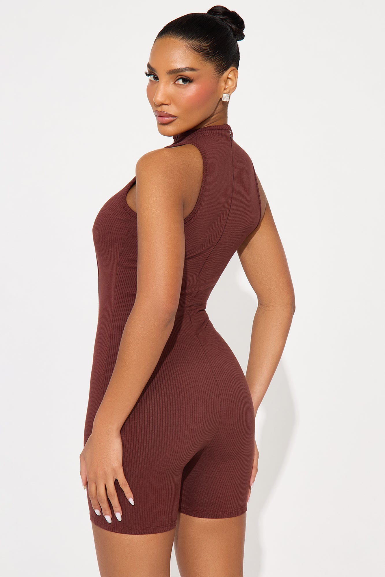 Nina Snatched Romper - Brown