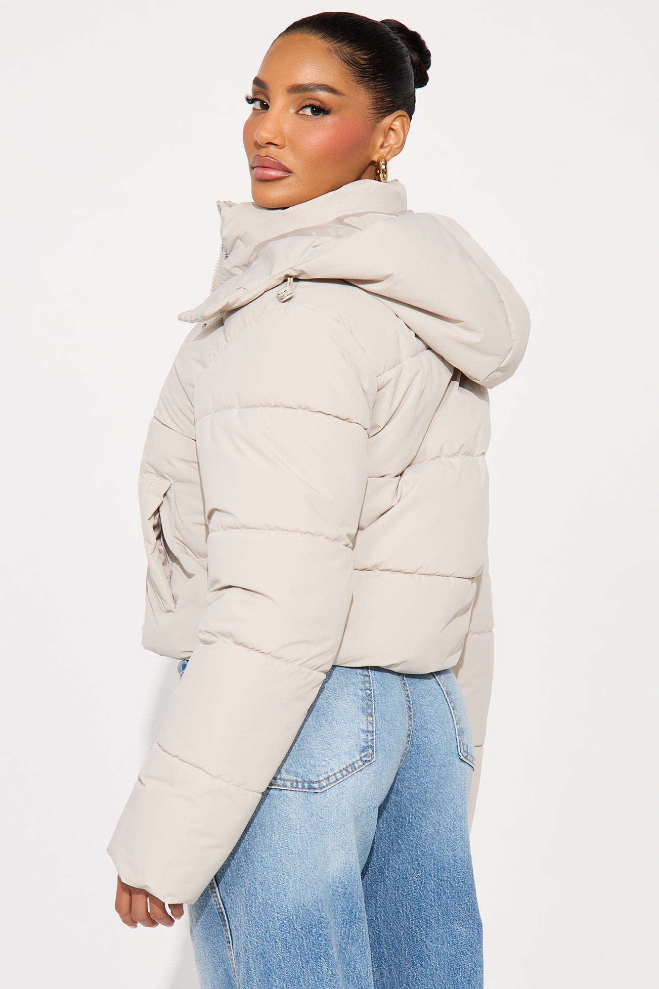 Simi Hooded Nylon Puffer jacket - Stone