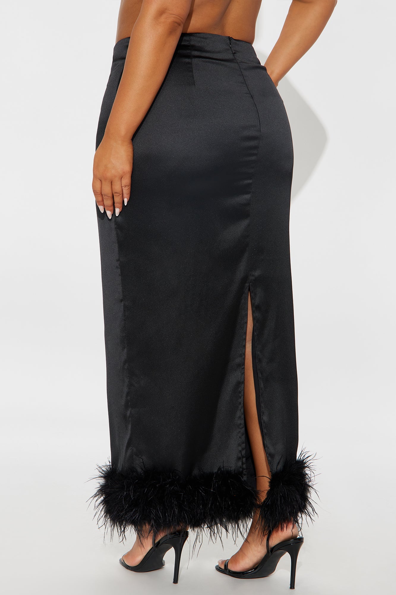Keep It Classy Satin Feathered Maxi Skirt - Black