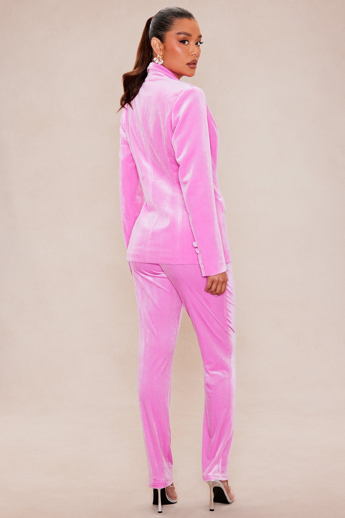 Vienna Velvet Blazer Suit Set - Pink