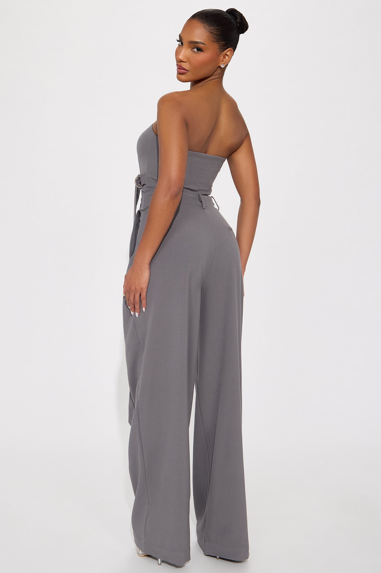 Late For Work Wide Leg Jumpsuit - Charcoal