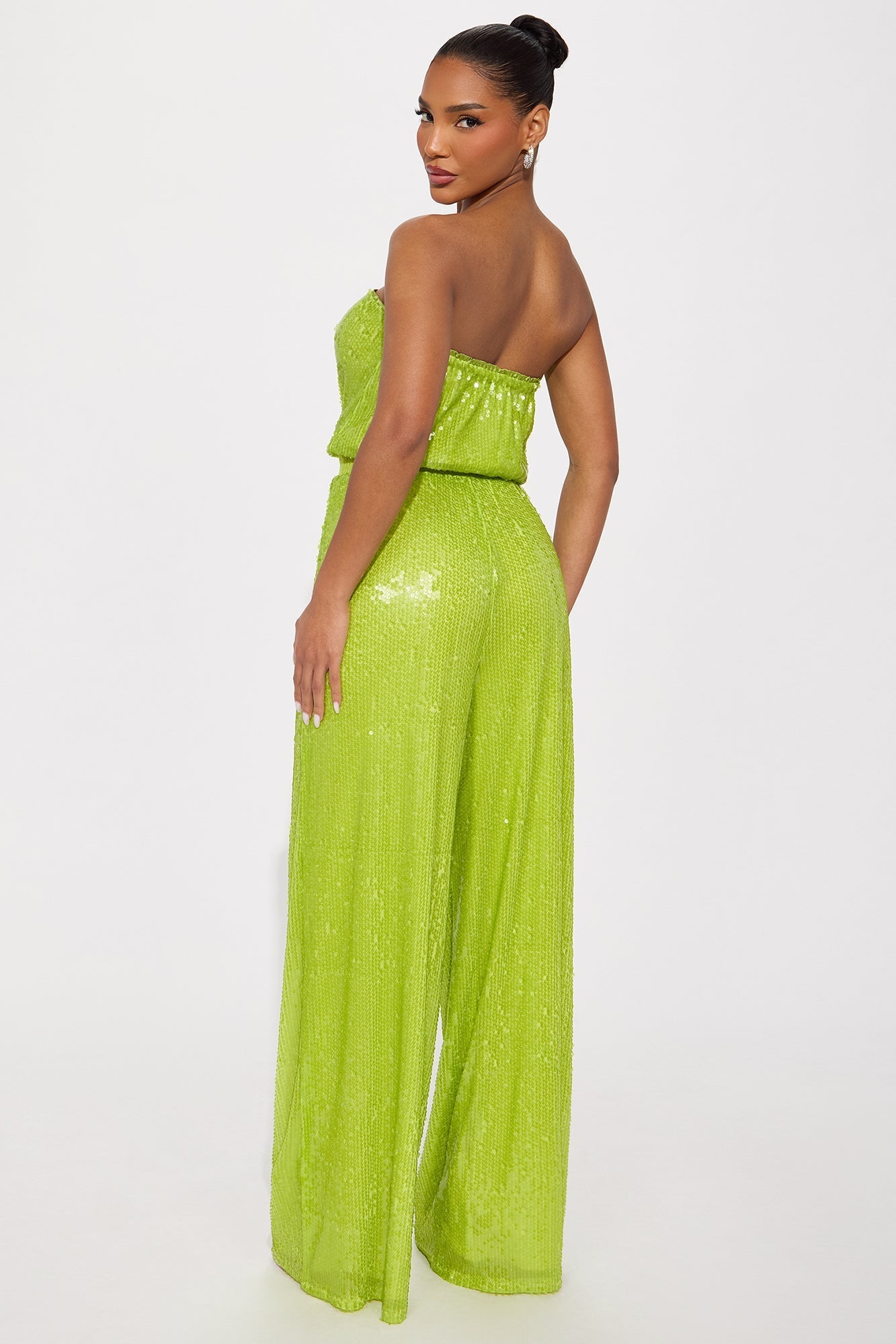 Shiny Nights Sequin Strapless Jumpsuit - Lime