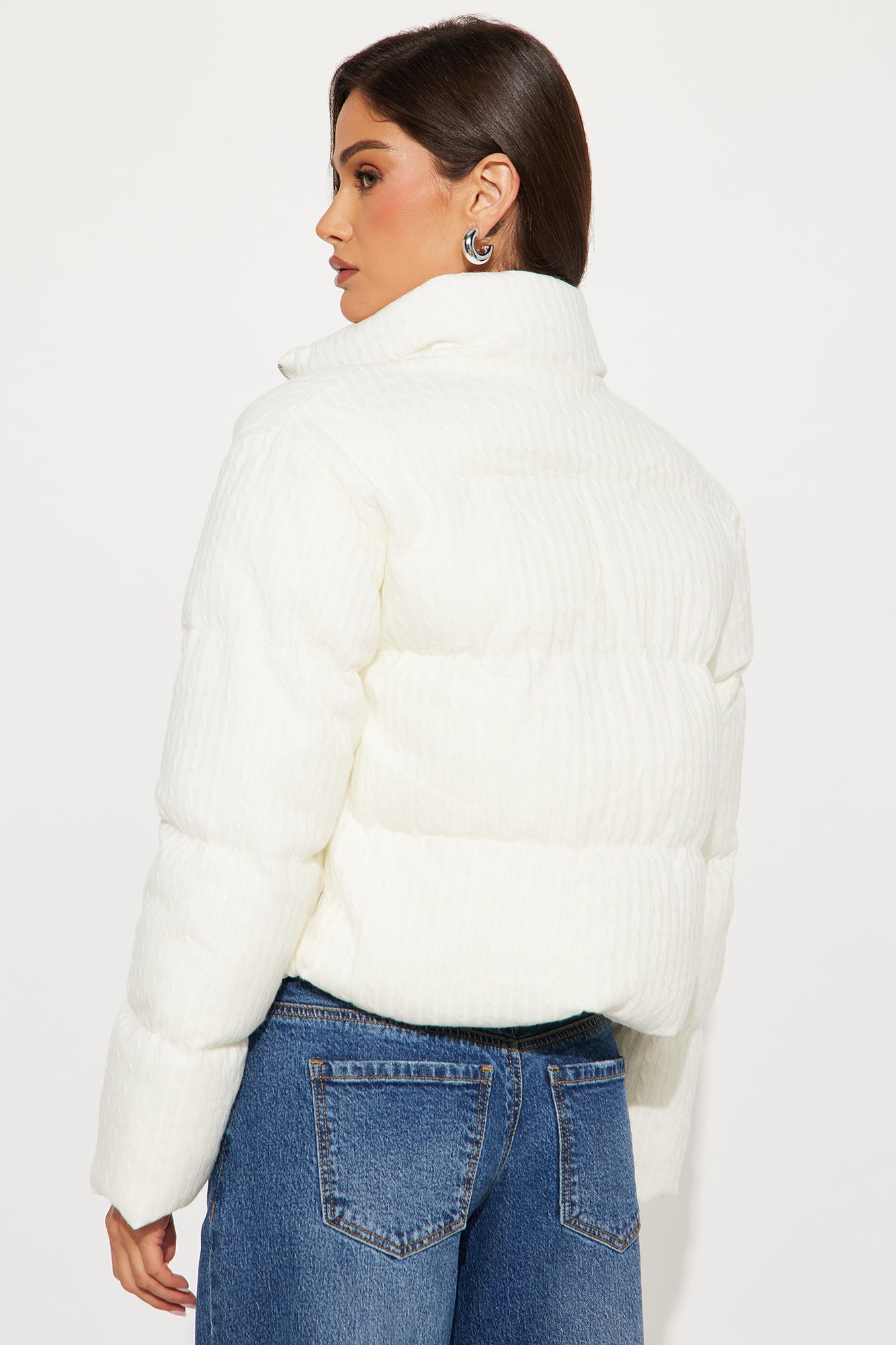 Alessia Cable Knit Puffer Jacket - White