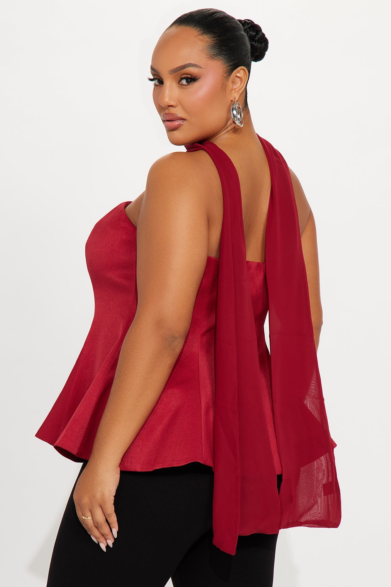 Dolled Up Scarf Peplum Top 2 Piece Set - Wine