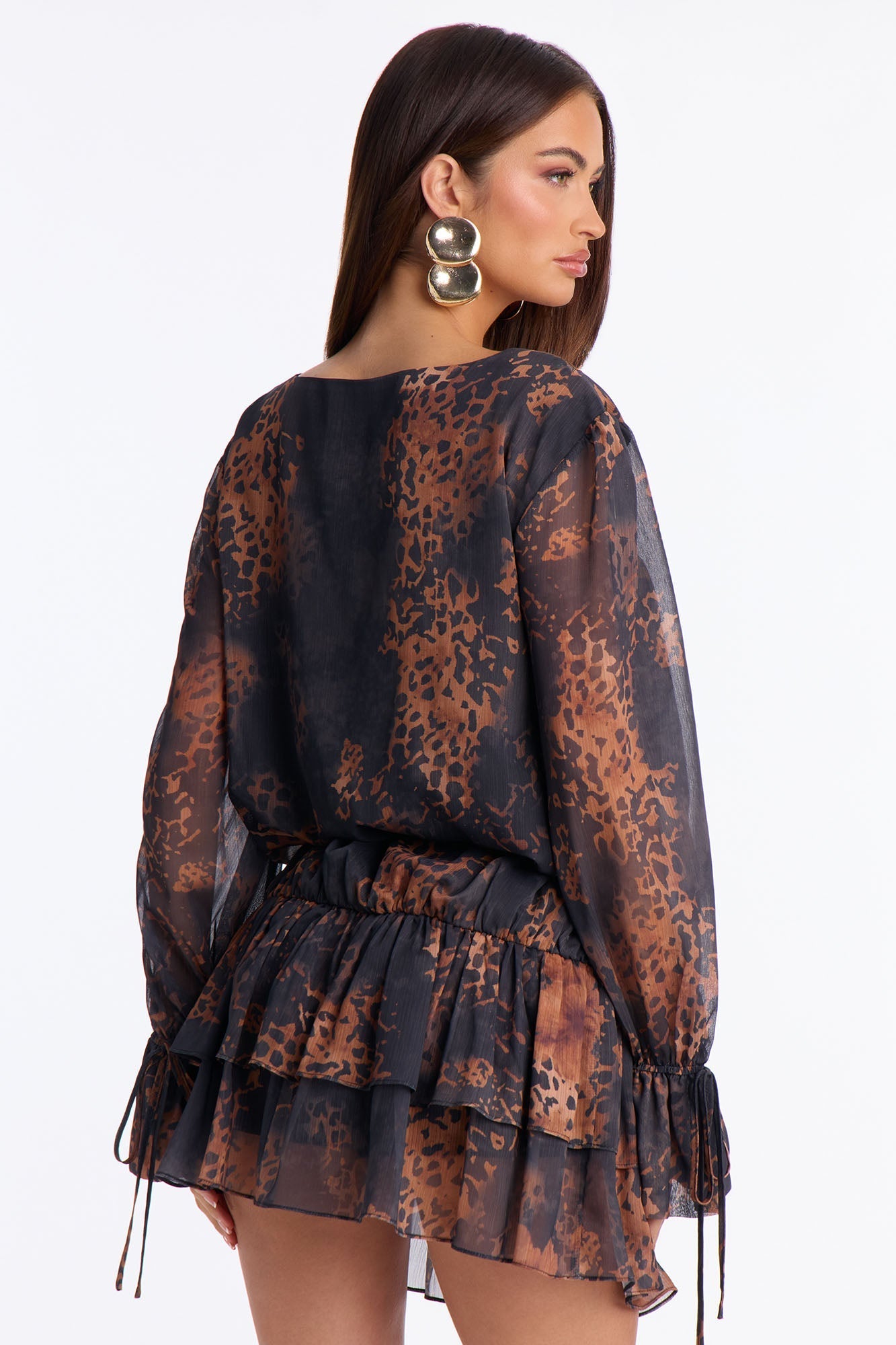 Bohemian Bliss Belted Chiffon Mini Dress - Brown/combo