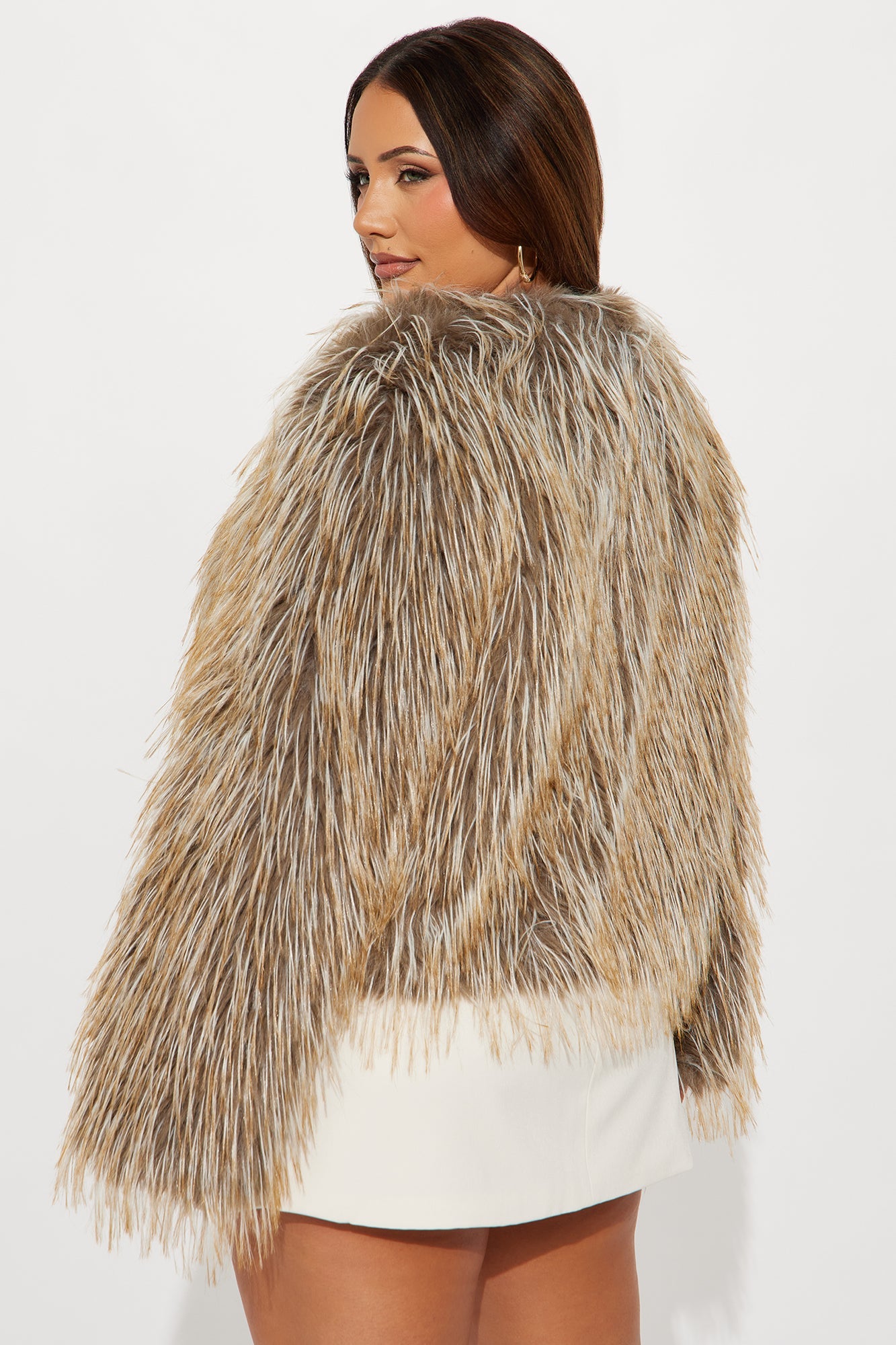Wild Lux Faux Fur Coat - Tan/Multi