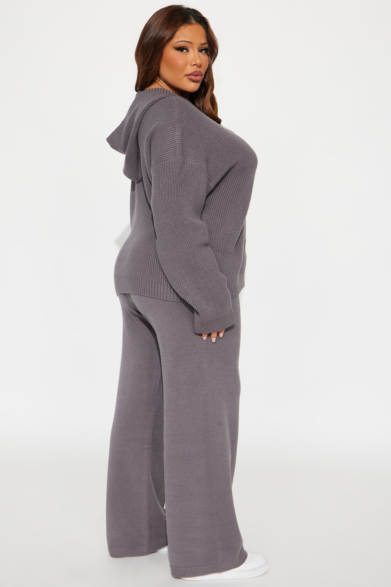 Hazel Hooded Sweater Wide Leg Pant Set - Grey
