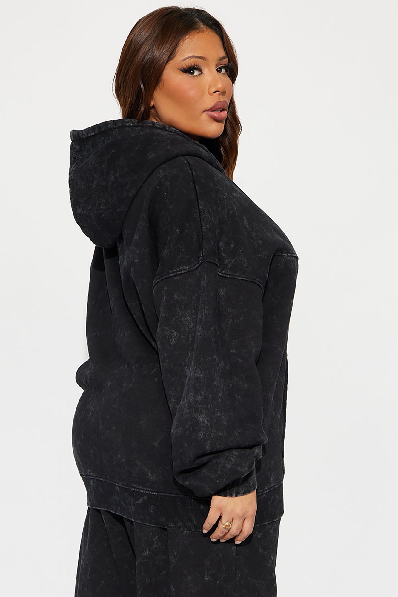 Kathleen Washed Fleece Lounge Zip Up Hoodie - Charcoal