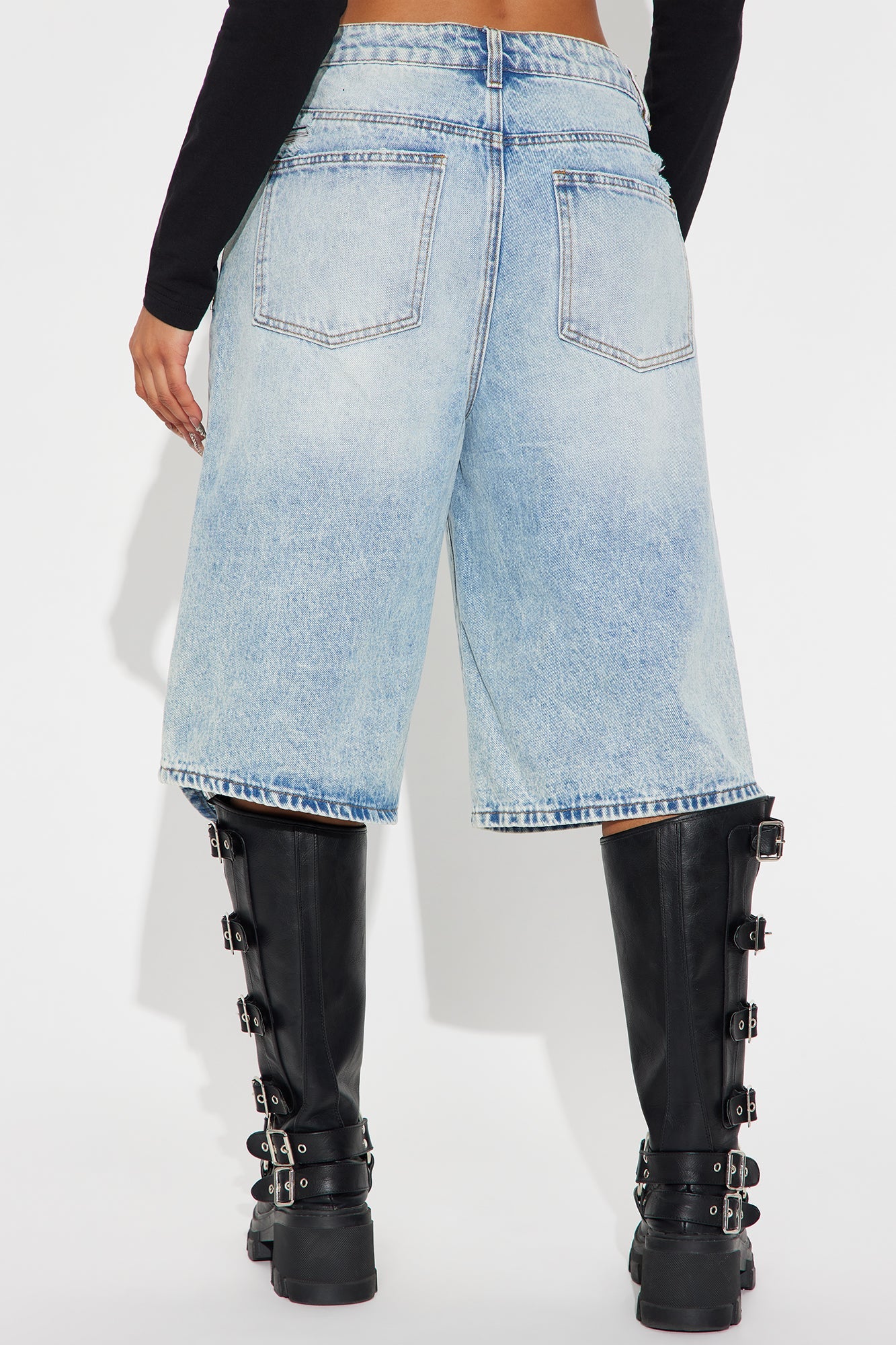 Social Club Ripped Denim Jorts - Light Wash