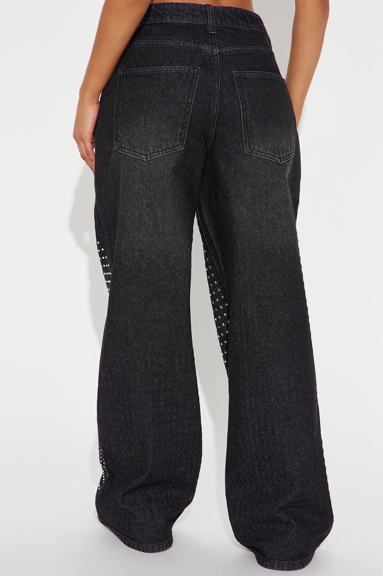All That Sparkles Embellished Wide Leg Jeans - Black Wash