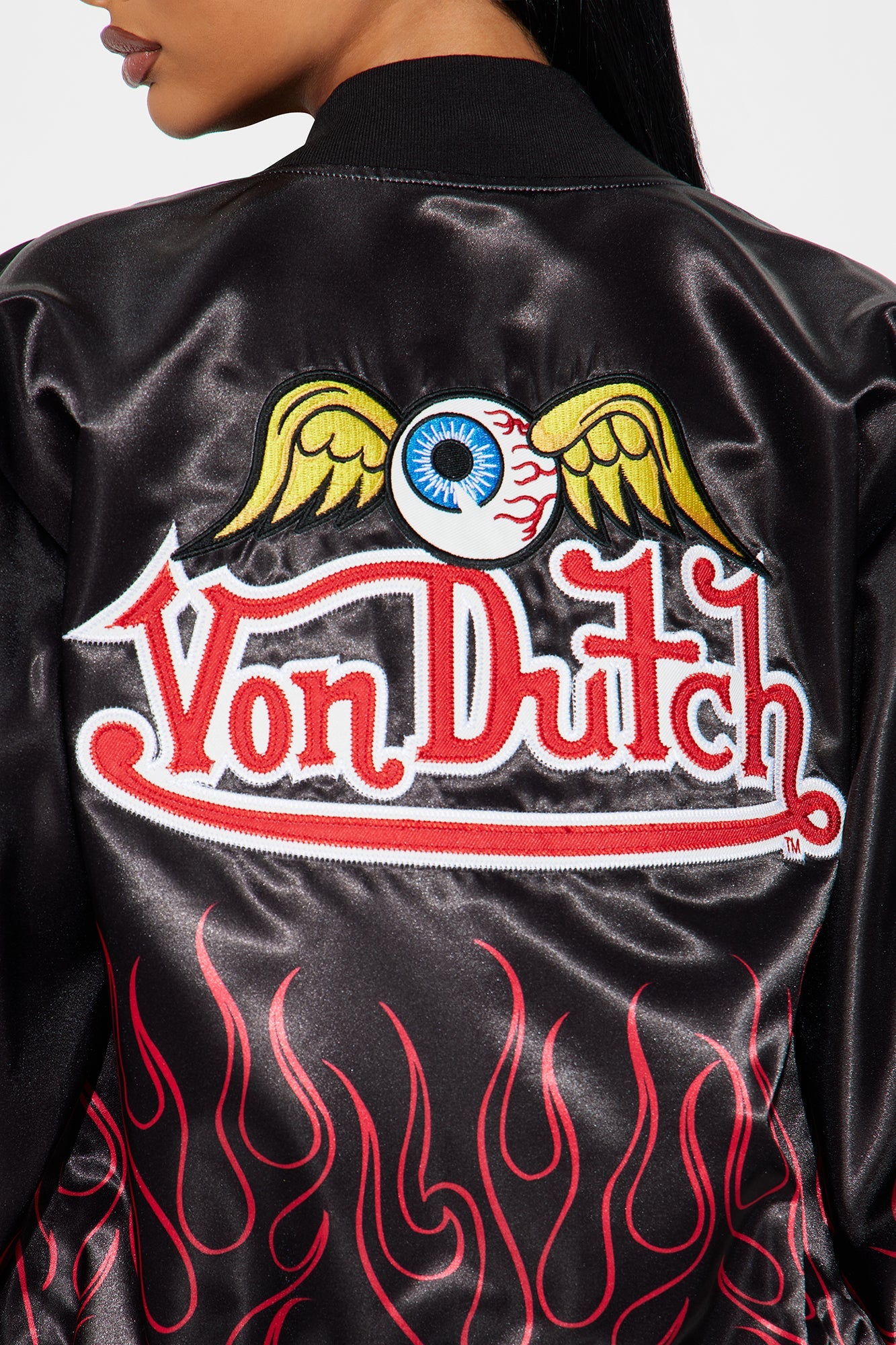 Von Dutch Heat Satin Bomber Jacket - Black