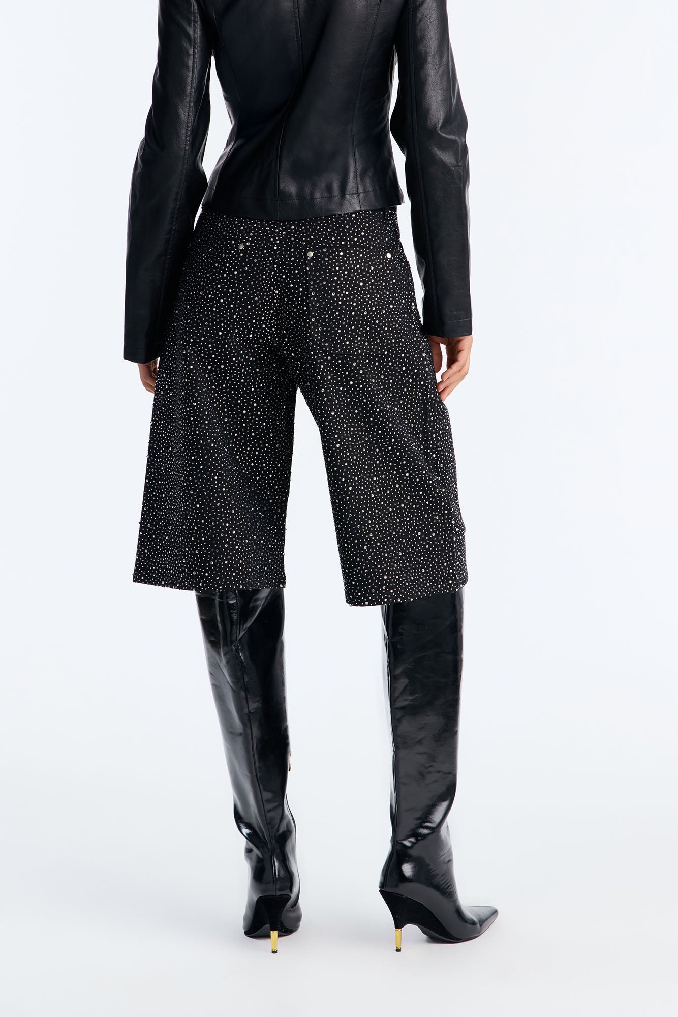 Money Sparkles Denim Jorts - Black