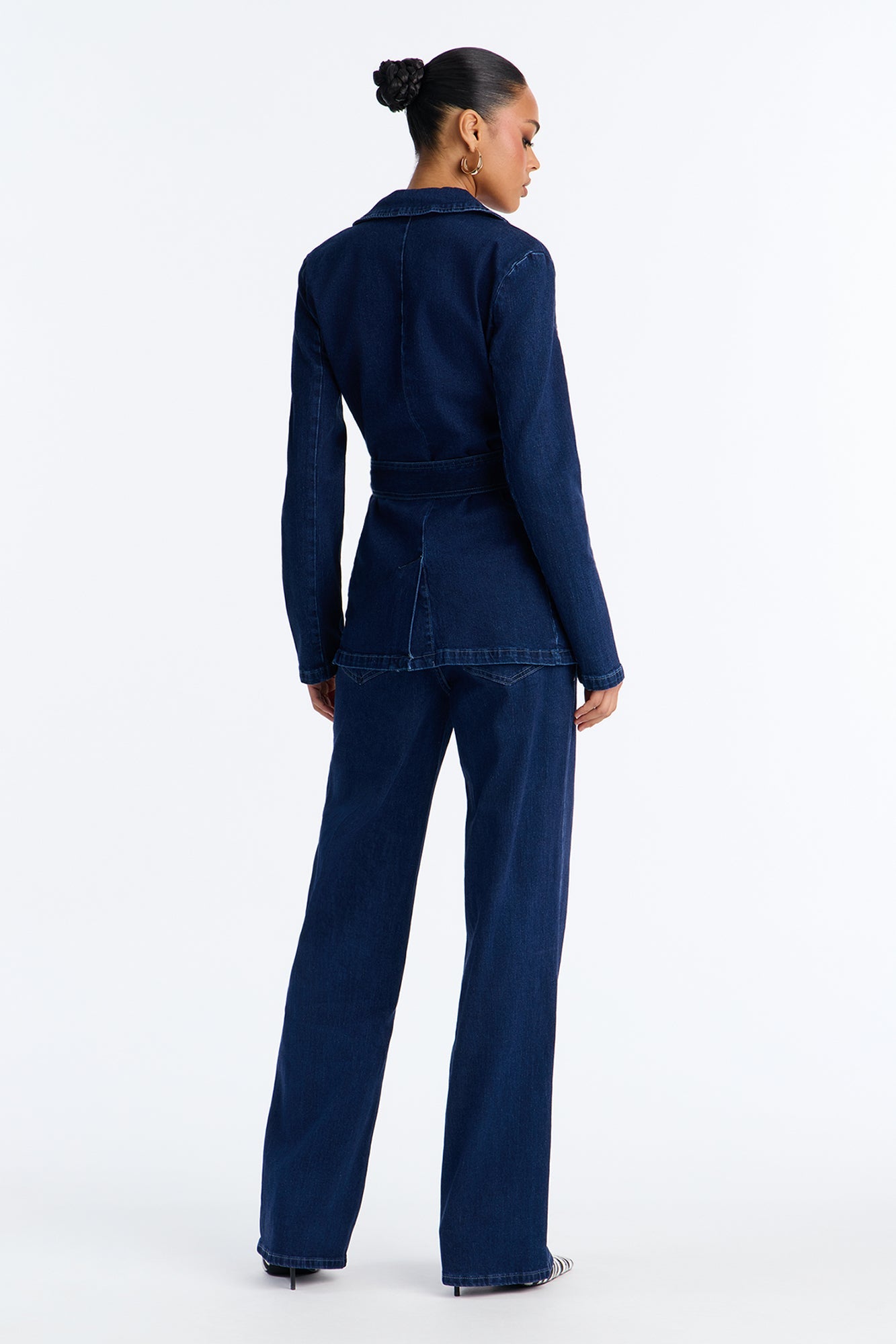 Tall Desiree Washed Denim Blazer Pant Set - Dark Wash