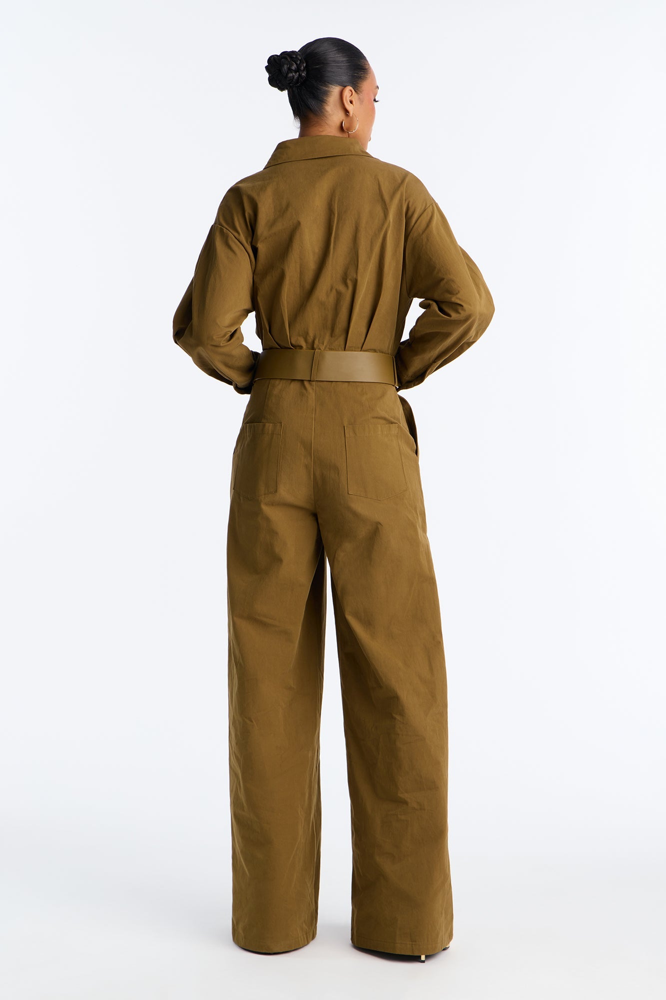 Antionette Belted Wide Leg Jumpsuit - Olive