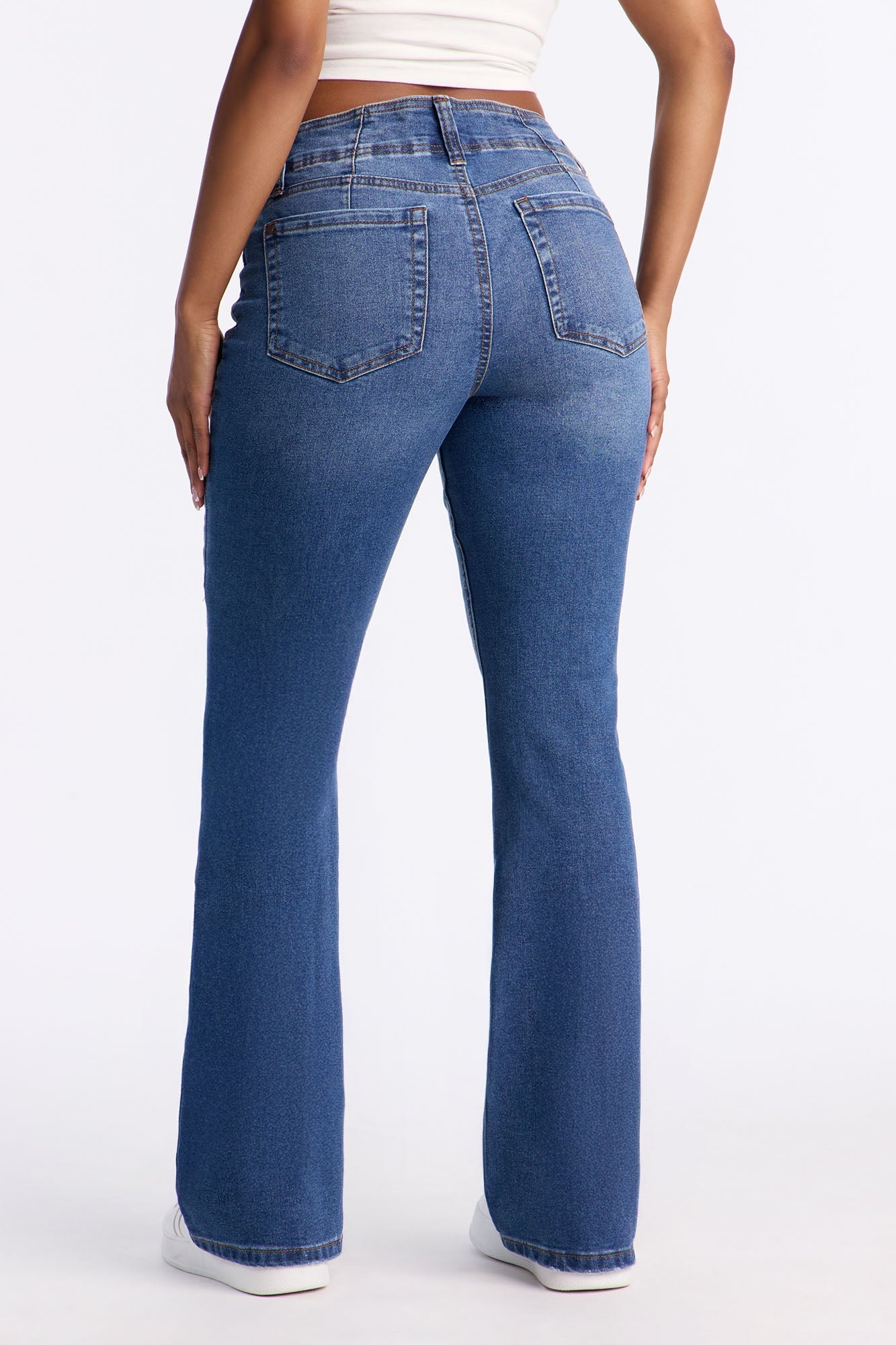 Dallas Double Button Flare Leg Jeans - Dark Wash