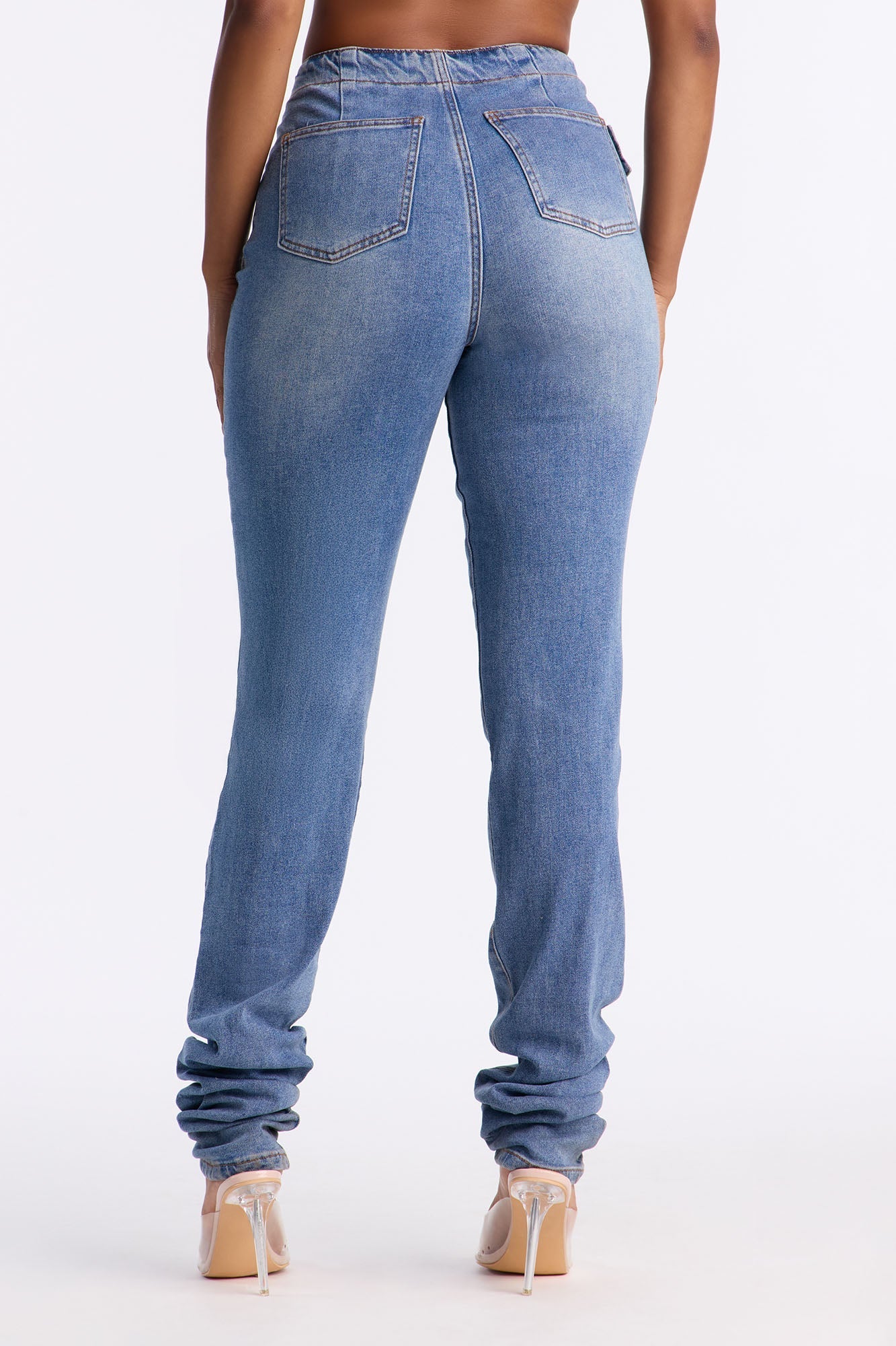 At The Scene Belted Stacked Skinny Jeans - Medium Wash