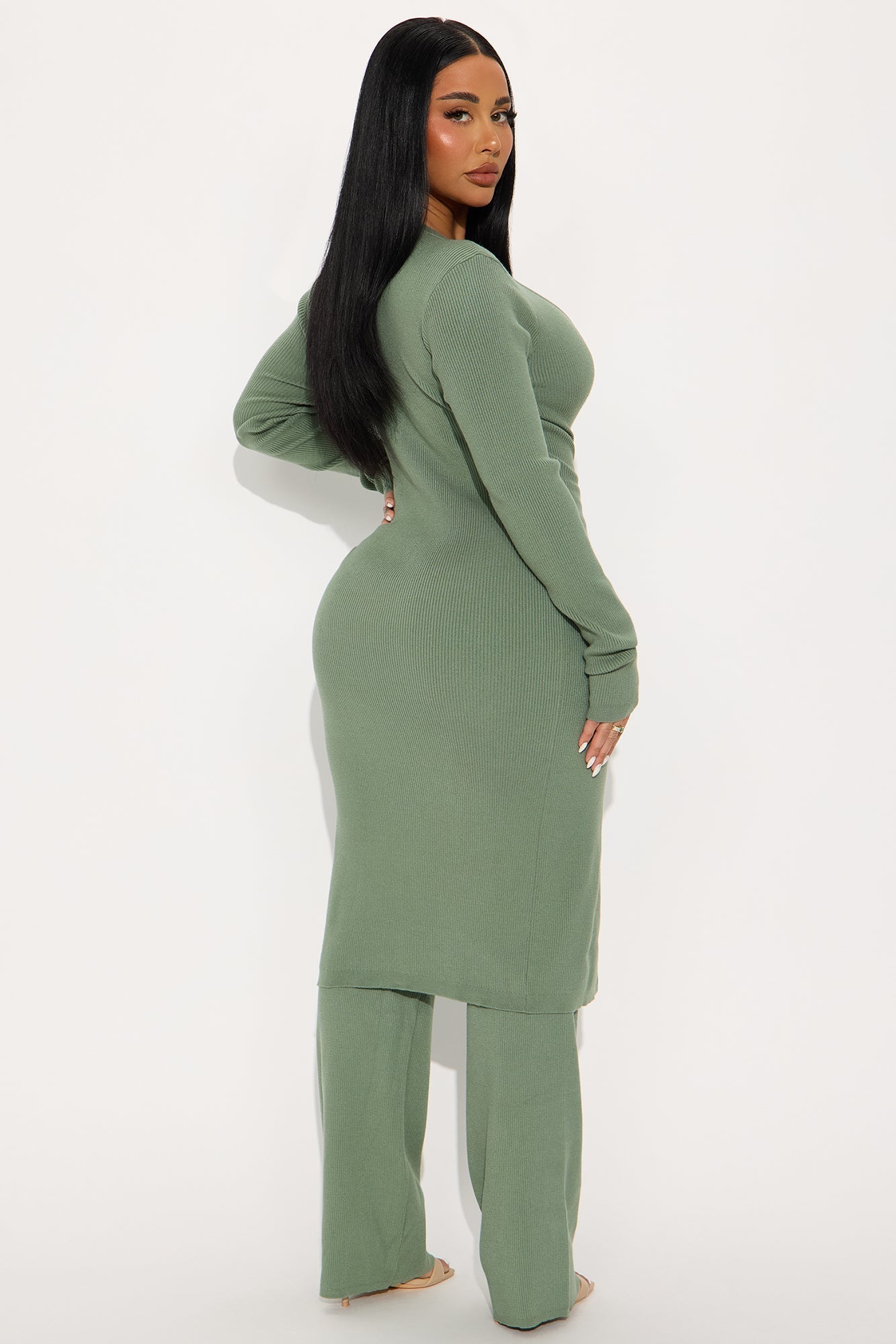 Soft Girl Cardigan Pant Set - Sage