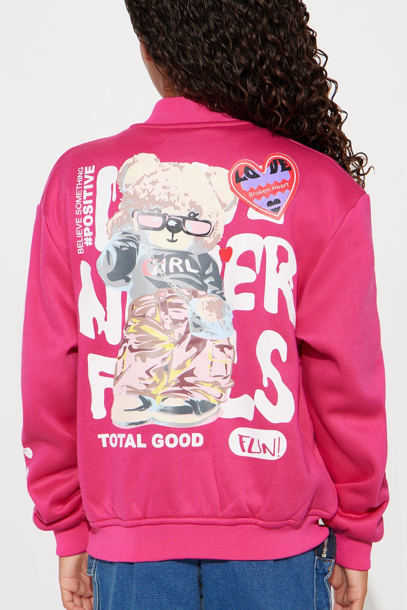 Mini Love Never Fails Bomber Jacket - Hot Pink