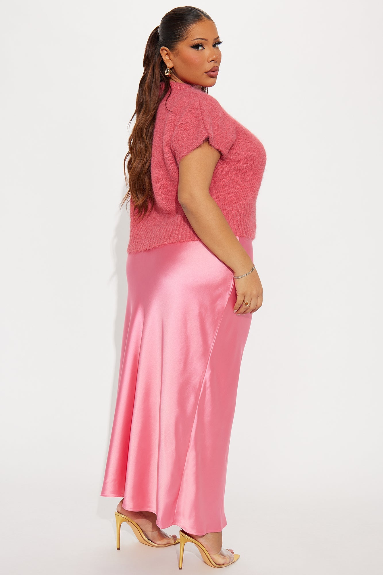 Found You Satin Sweater Maxi Dress Set - Pink
