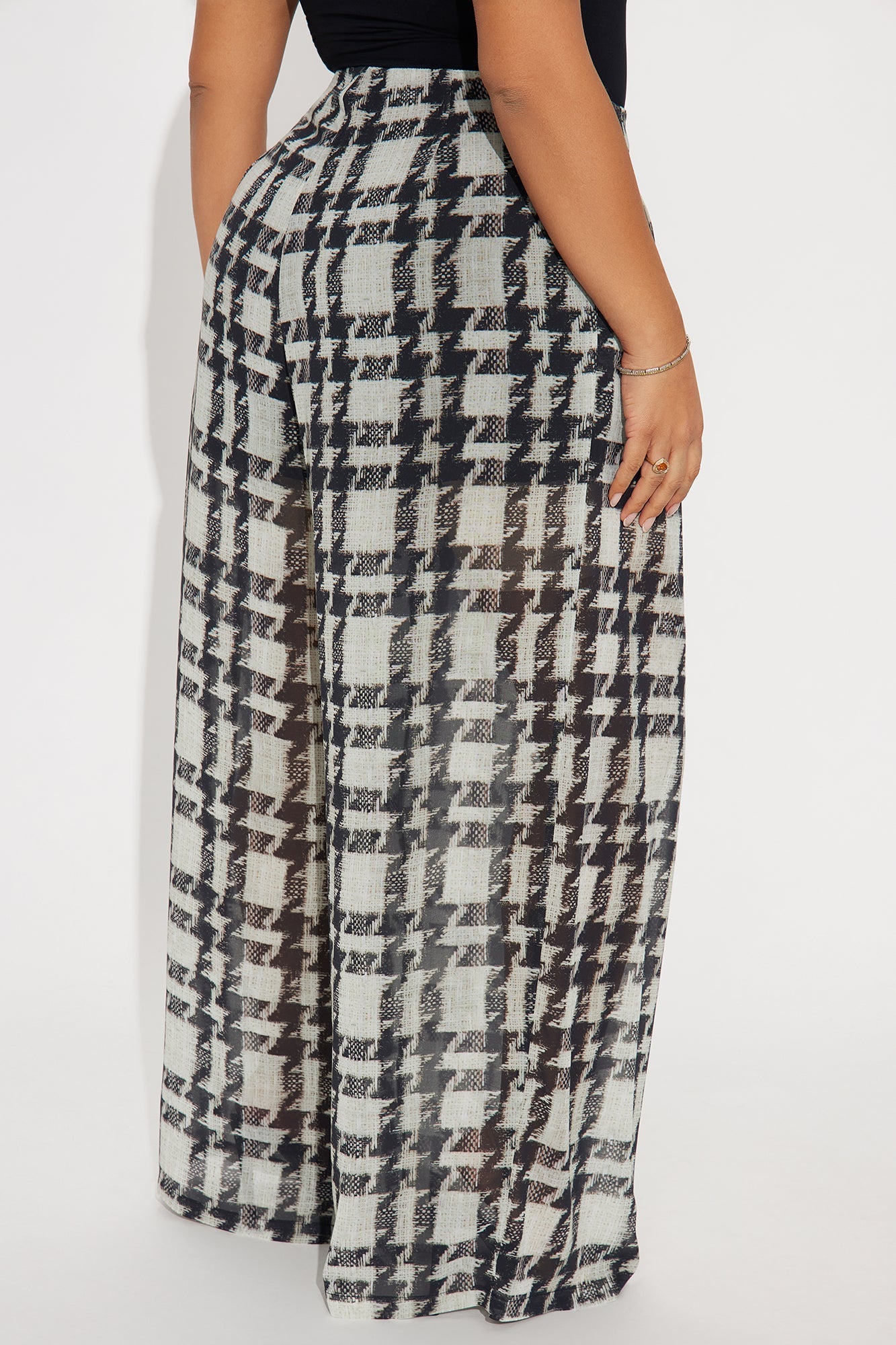 Zella Houndstooth Chiffon Wide Leg Pant - Black/combo