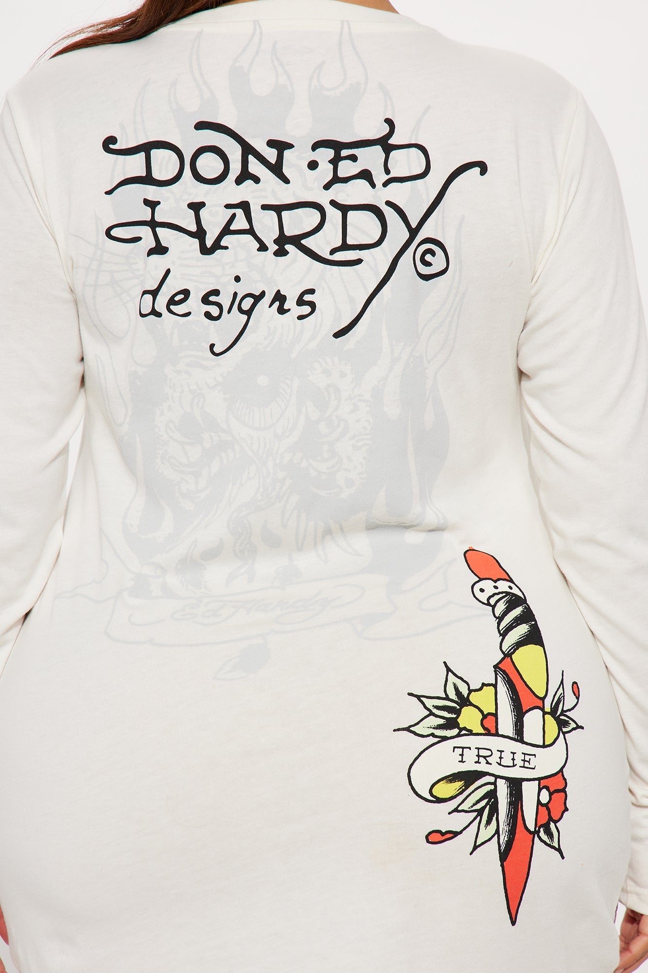 Ed Hardy Cross Heart Long Sleeve Mini Dress - Ivory