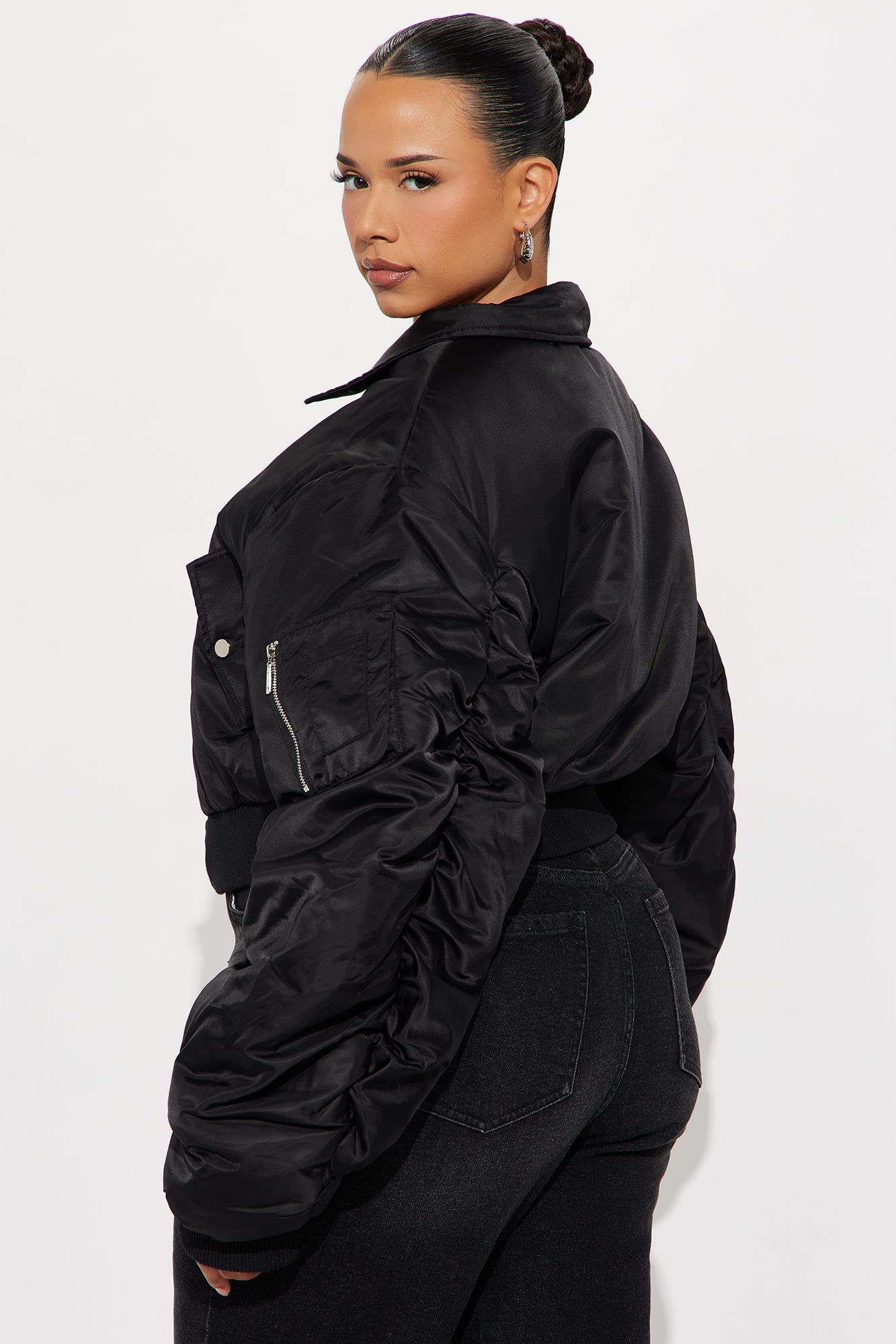 Charlie Cropped Nylon Blend Bomber Jacket - Black