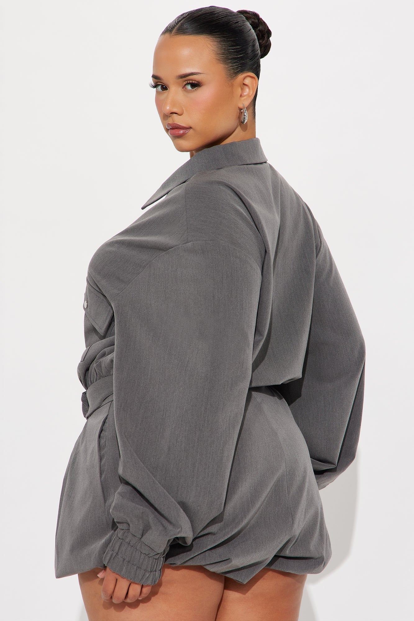 Leanna Cargo Long Sleeve Romper - Charcoal