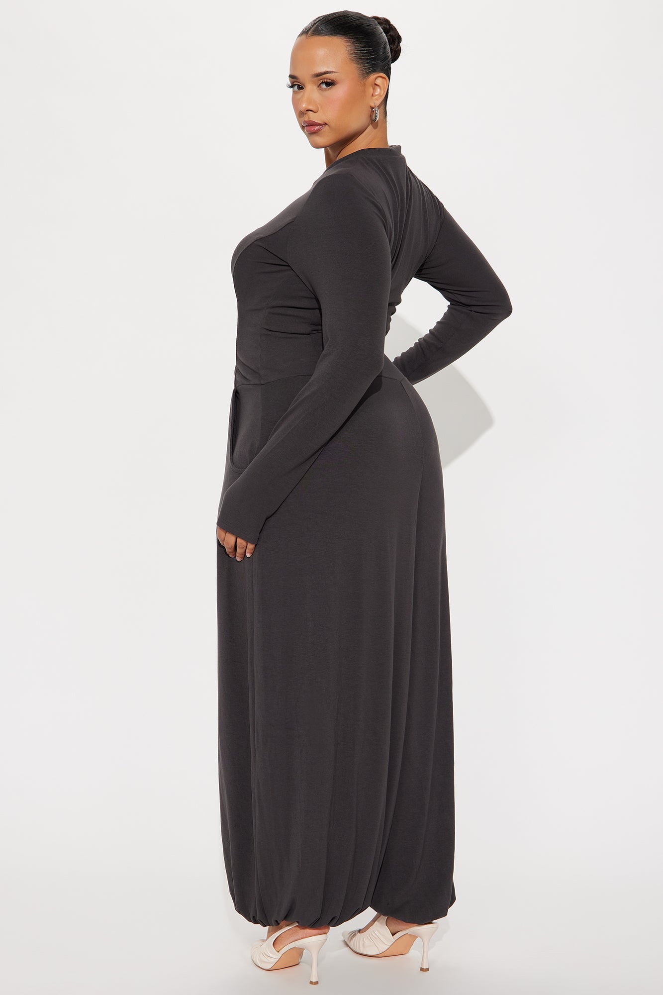 Catching The Vibes Balloon Wide Leg Jumpsuit - Charcoal