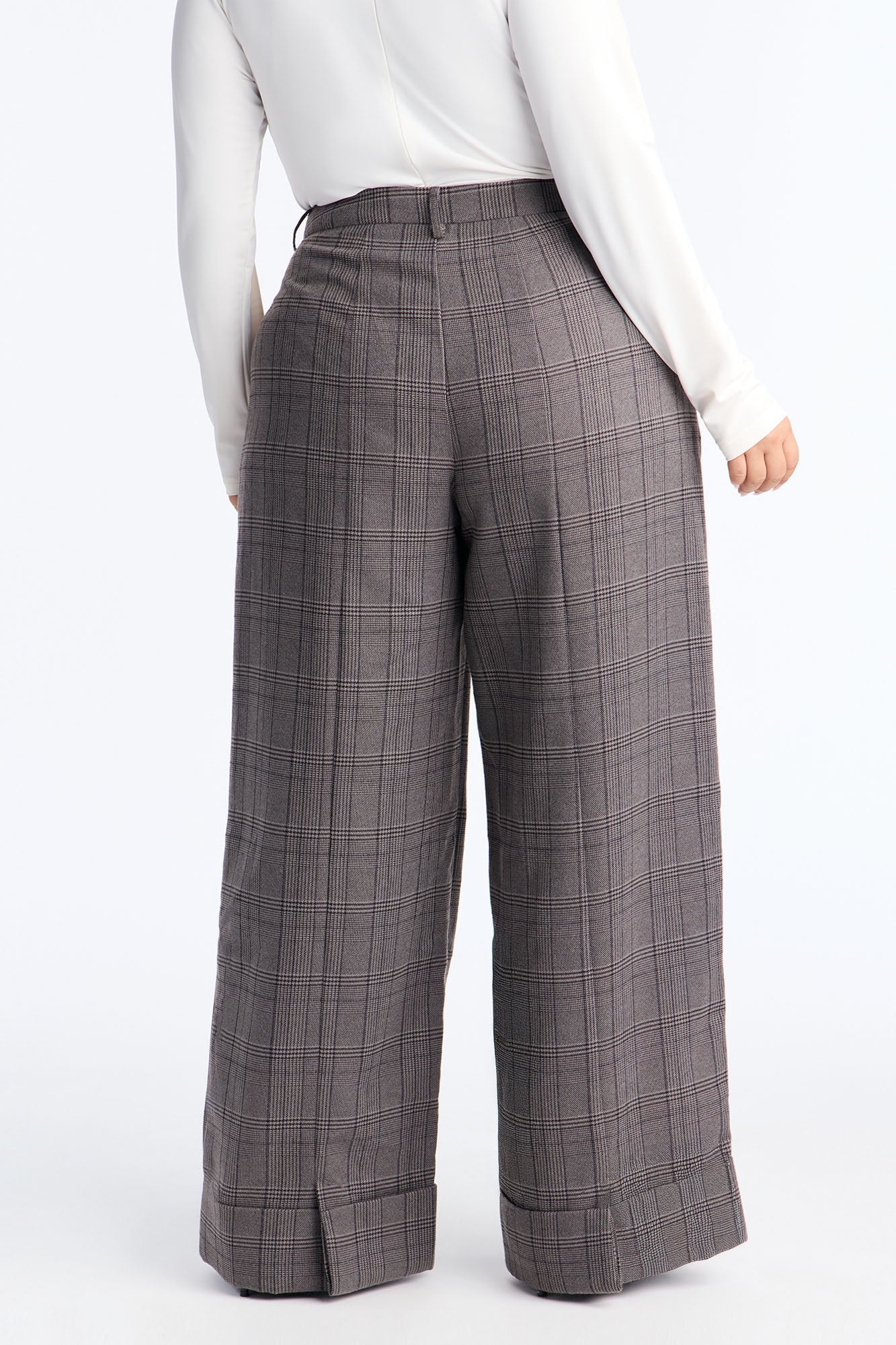 Claudette Cuffed Plaid Trousers - Charcoal