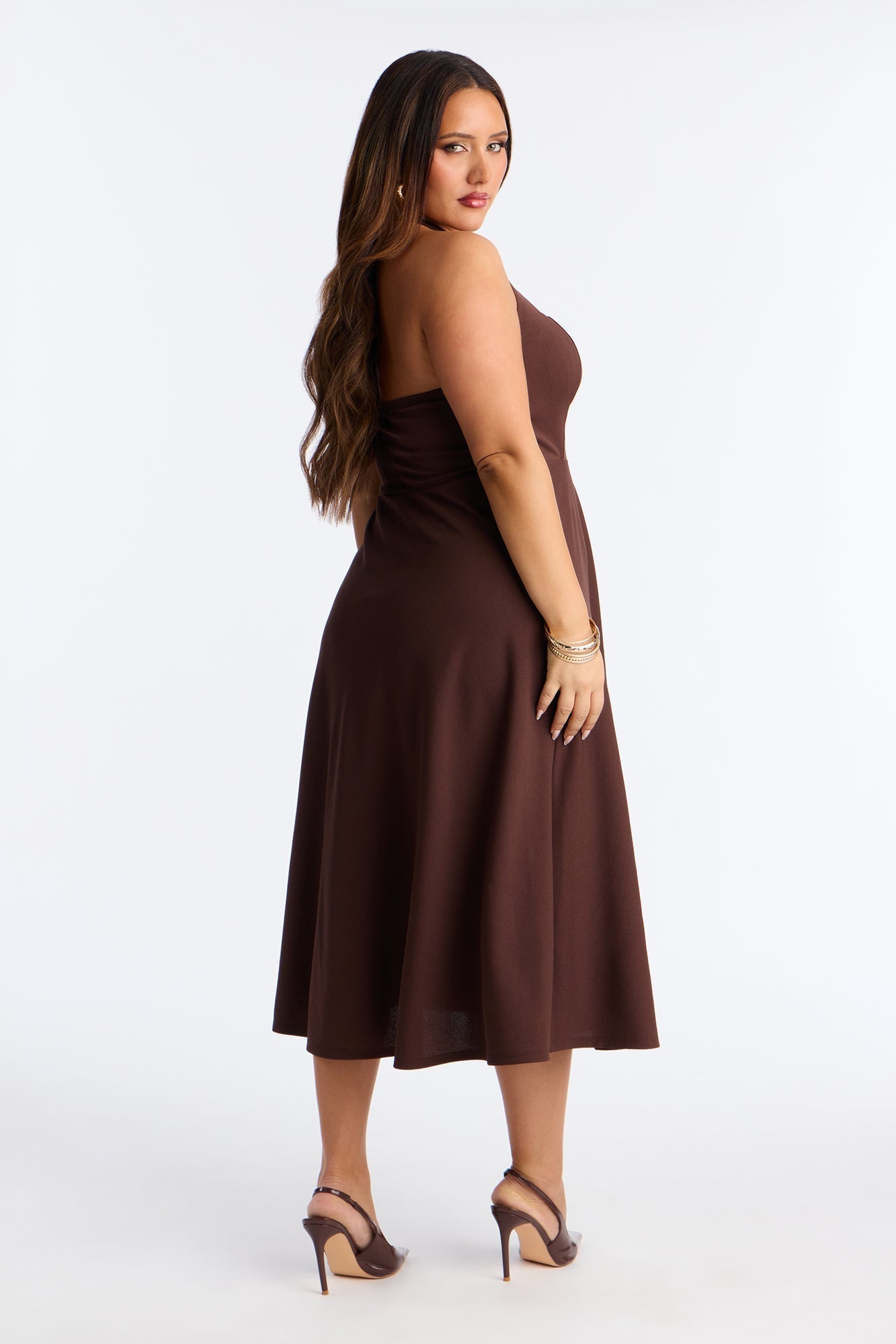 Alena Halter Midi Dress - Chocolate