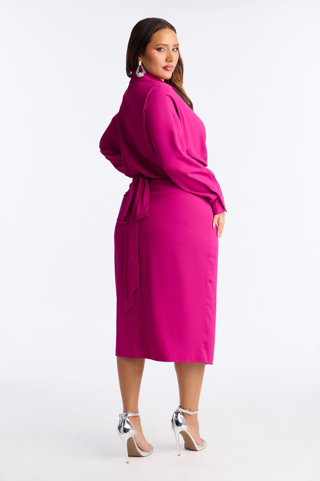 Giada Wrap Shirt Midi Dress - Magenta