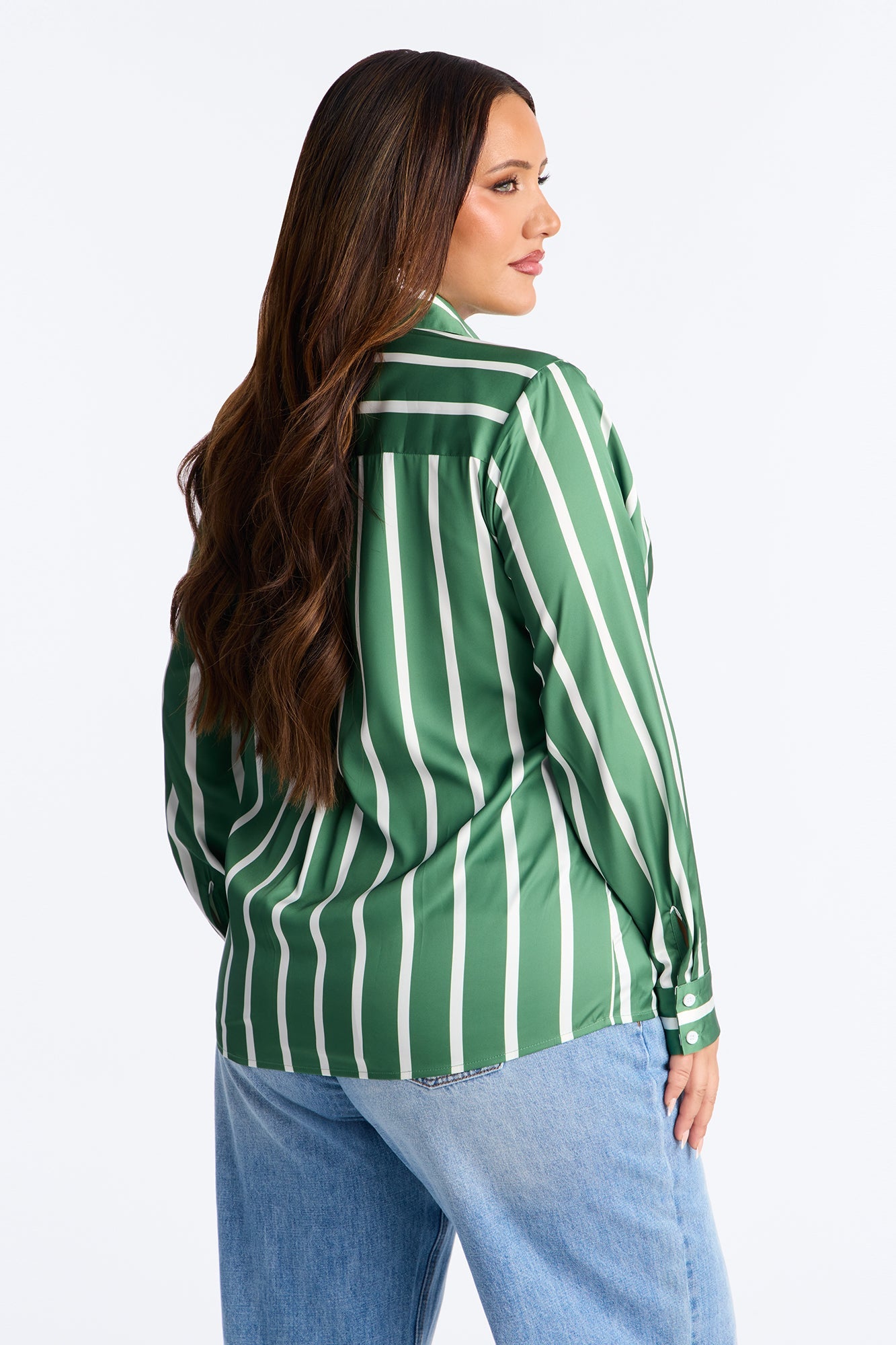 Stay In Your Lane Striped Satin Shirt - Green/combo