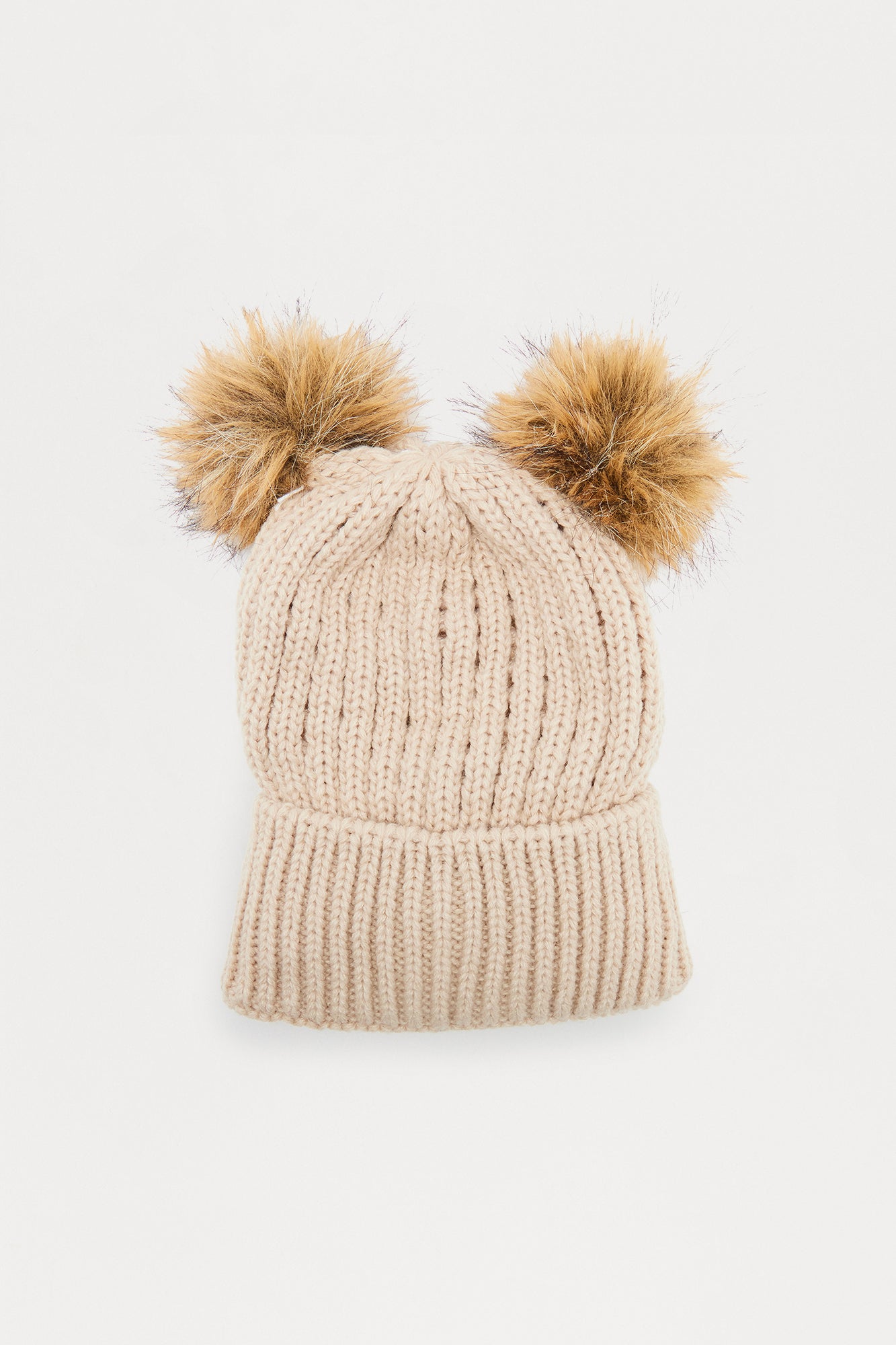 Fun In The Snow Double Pom Beanie - Tan