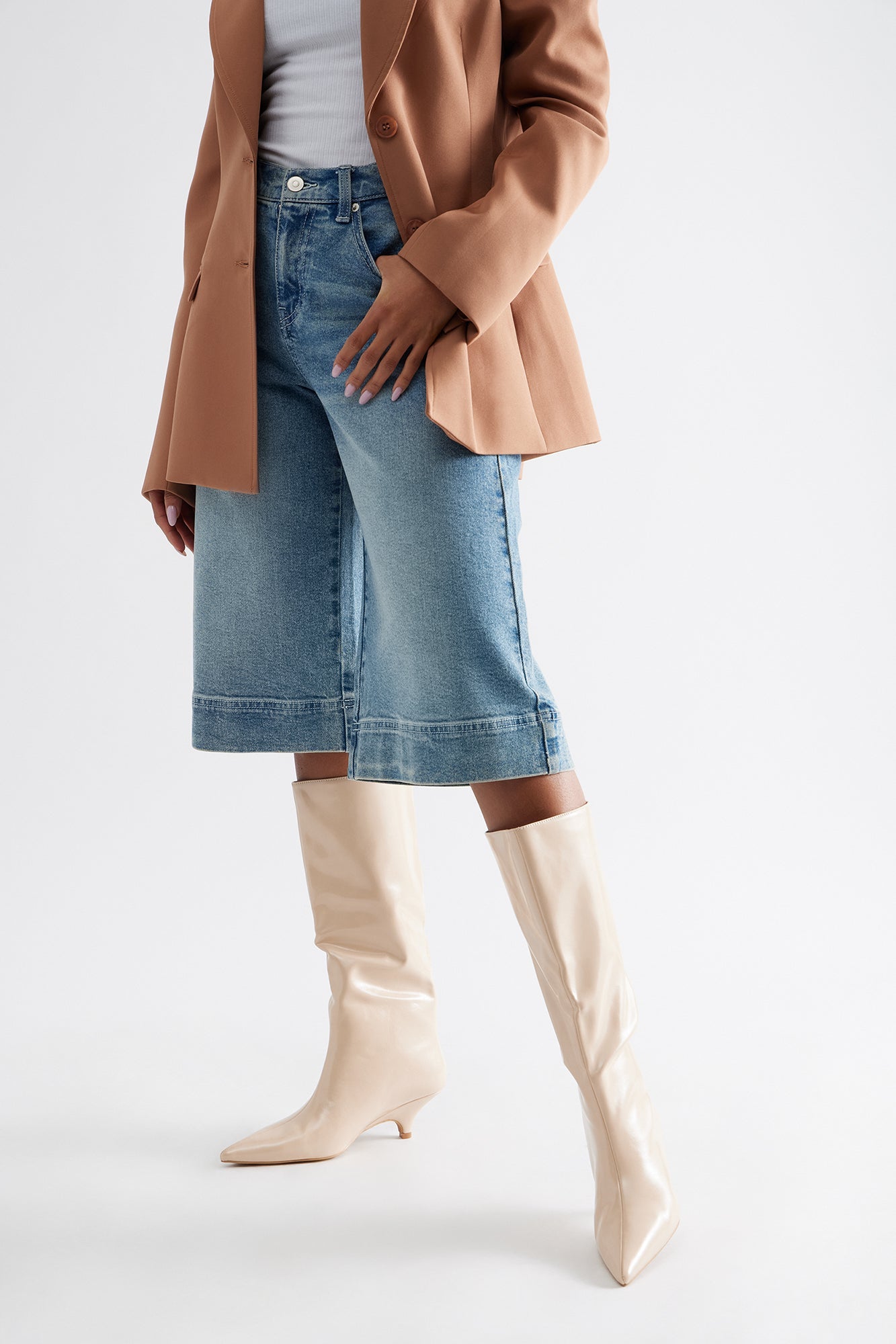 Crue Ruched Overlay Boots - Beige