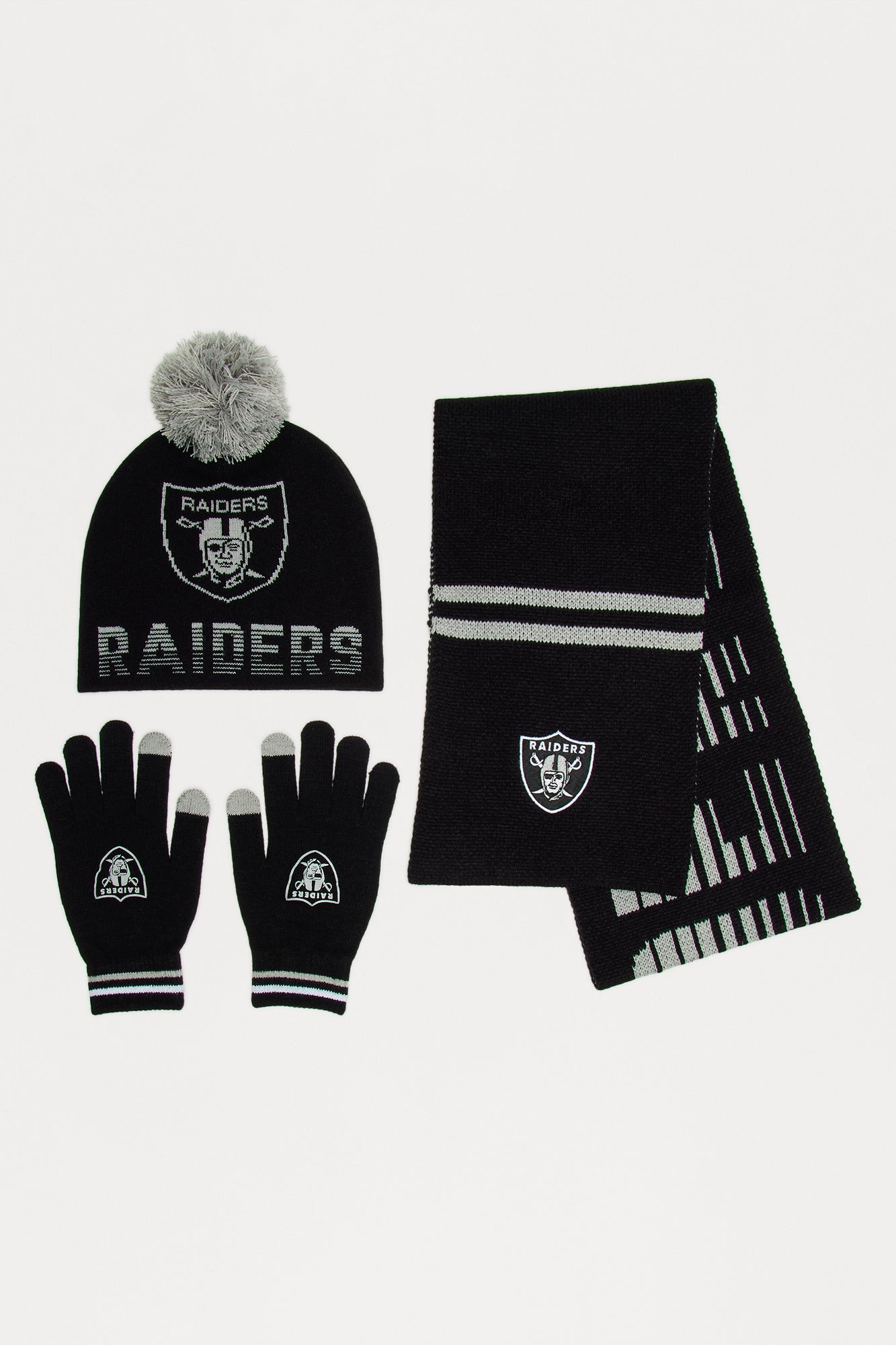 NFL Raiders Cold Weather 3 Piece Hat Glove And Scarf Set - Black/combo